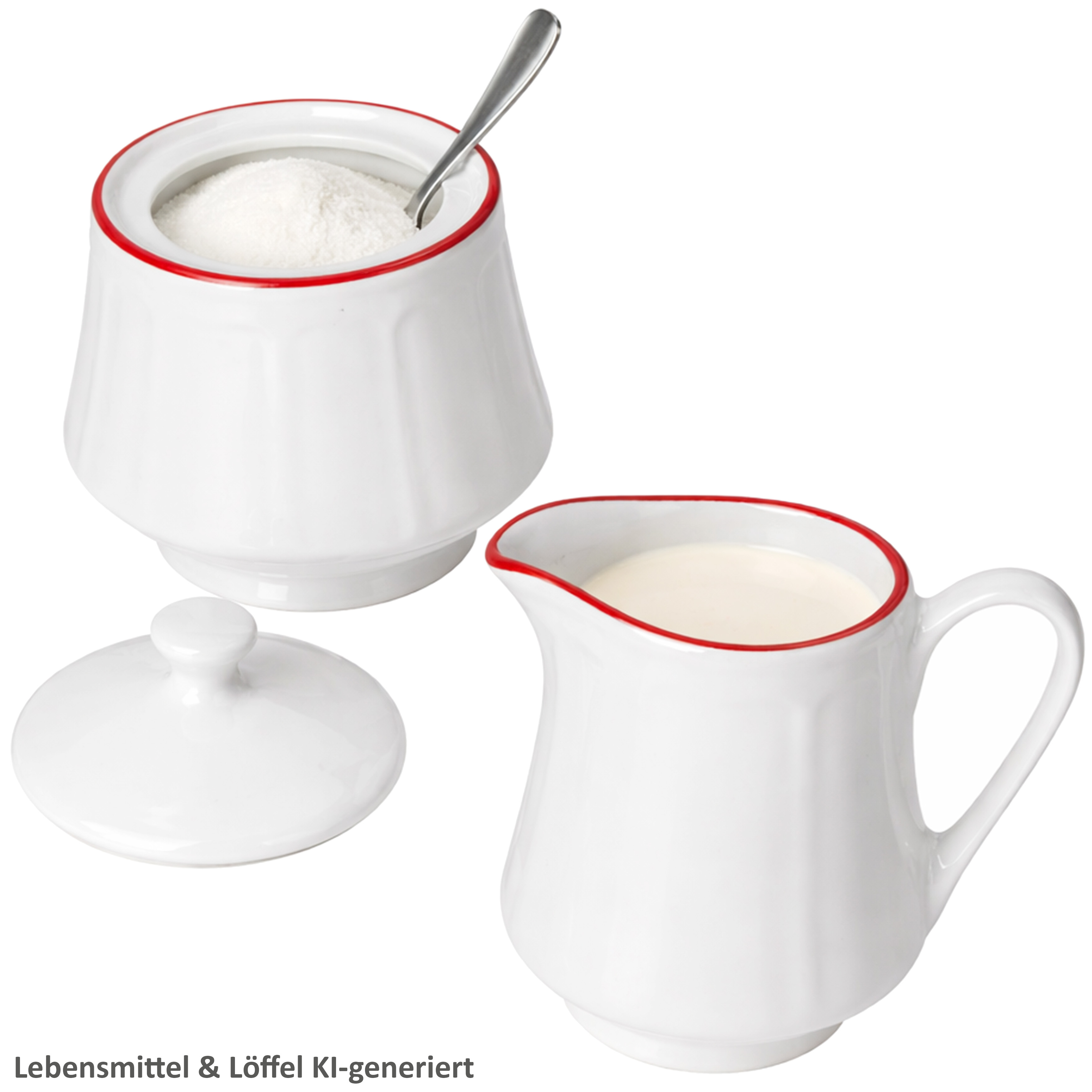 Image of 2pcs Set Milk Jug & Sugar Bowl Porcelain White Red Foundry