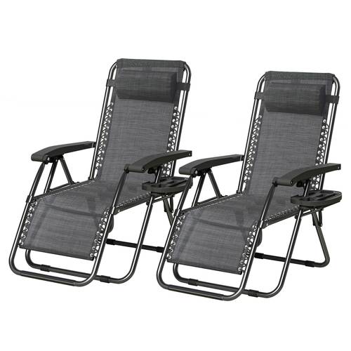 set of 2 zero sun lounger fabric foldable patio chairs outdoor lounge camping chairs with padded pillow armrest footrest and cup holder