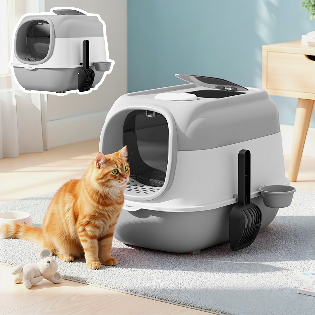 Fully Enclosed Cat Litter Box With Front Entry And Scoop Anti-splashing Pet Litter Box With Drawer For Indoor Cats