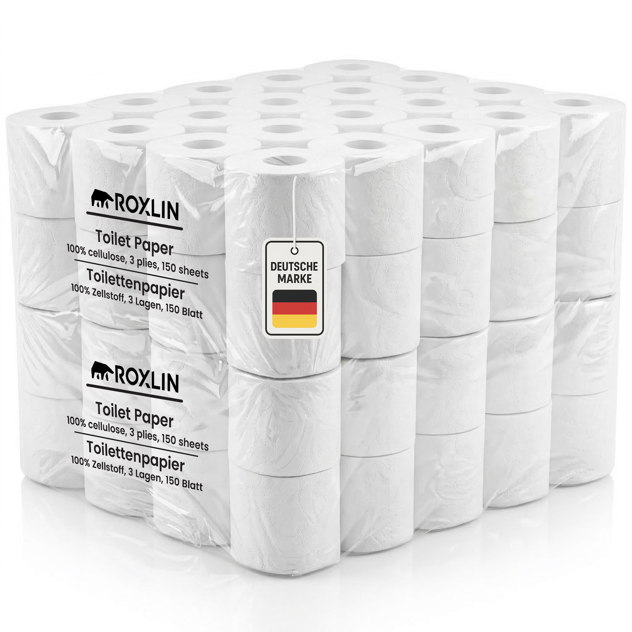 Roxlin 3-ply Toilet Paper | 16/24/32/48/64 Rolls | 150 Sheets Per Roll | 47g/m² | Cellulose