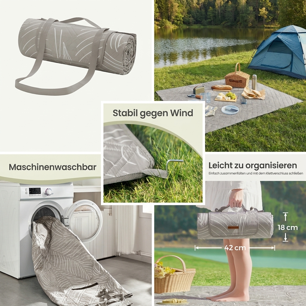 E-shop Picknickdecke 200x200cm , mit 4 Heringen - Campingdecke maschinenwaschbar, Tropenmuster - Windfest ,Neue Produkte für den Außenbereich,für