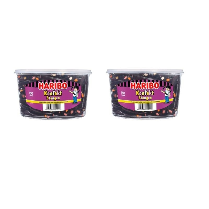 2 Cans Of Haribo Candy Sticks, 150 Pieces Each, 1200g Filled Licorice Sticks