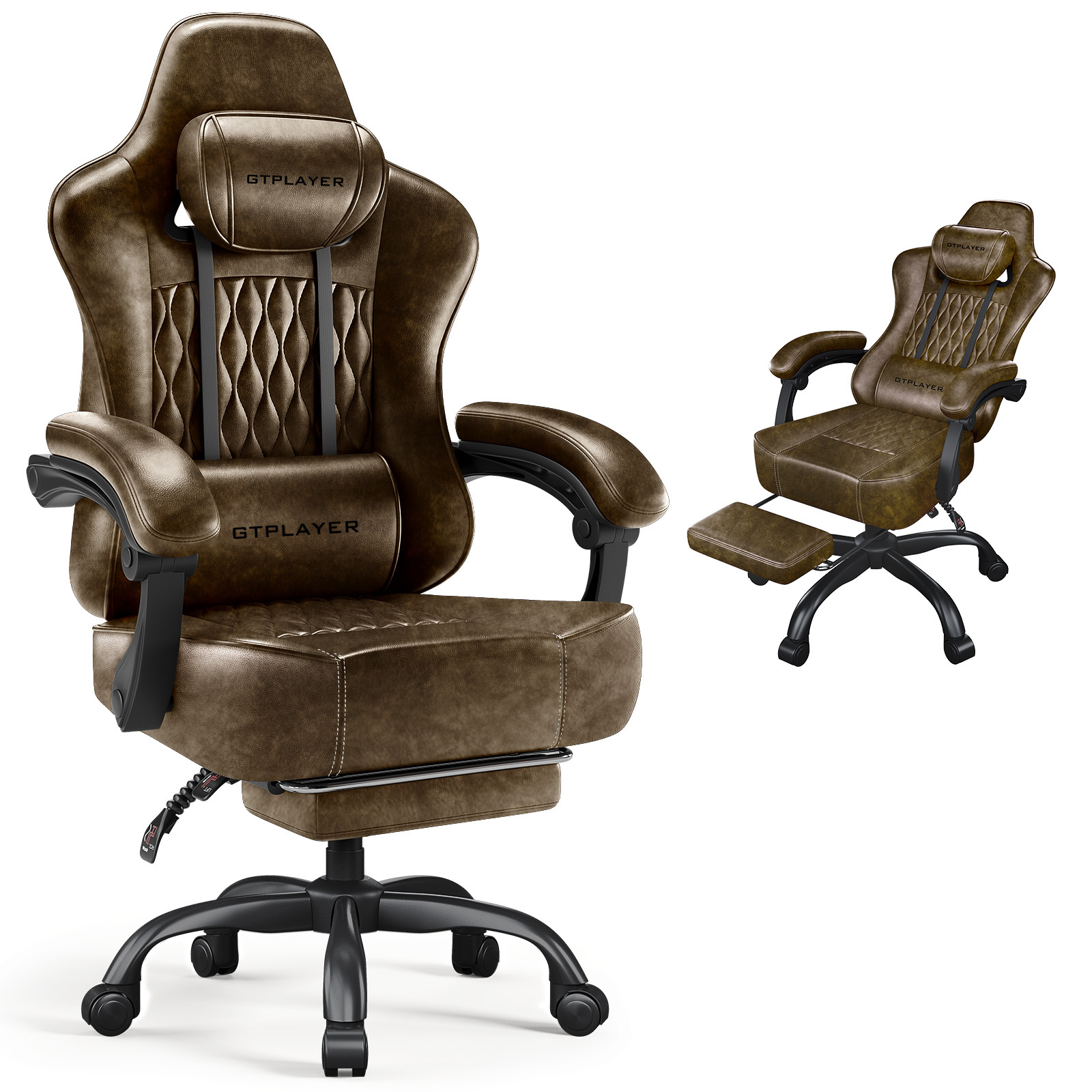 TEMU Silla Gaming LUCKRACER, Silla de Oficina, Silla Ergonómica para PC, Silla Ajustable , Reposabrazos con Sincrónico, Cojín Lumbar, Reposacabezas y