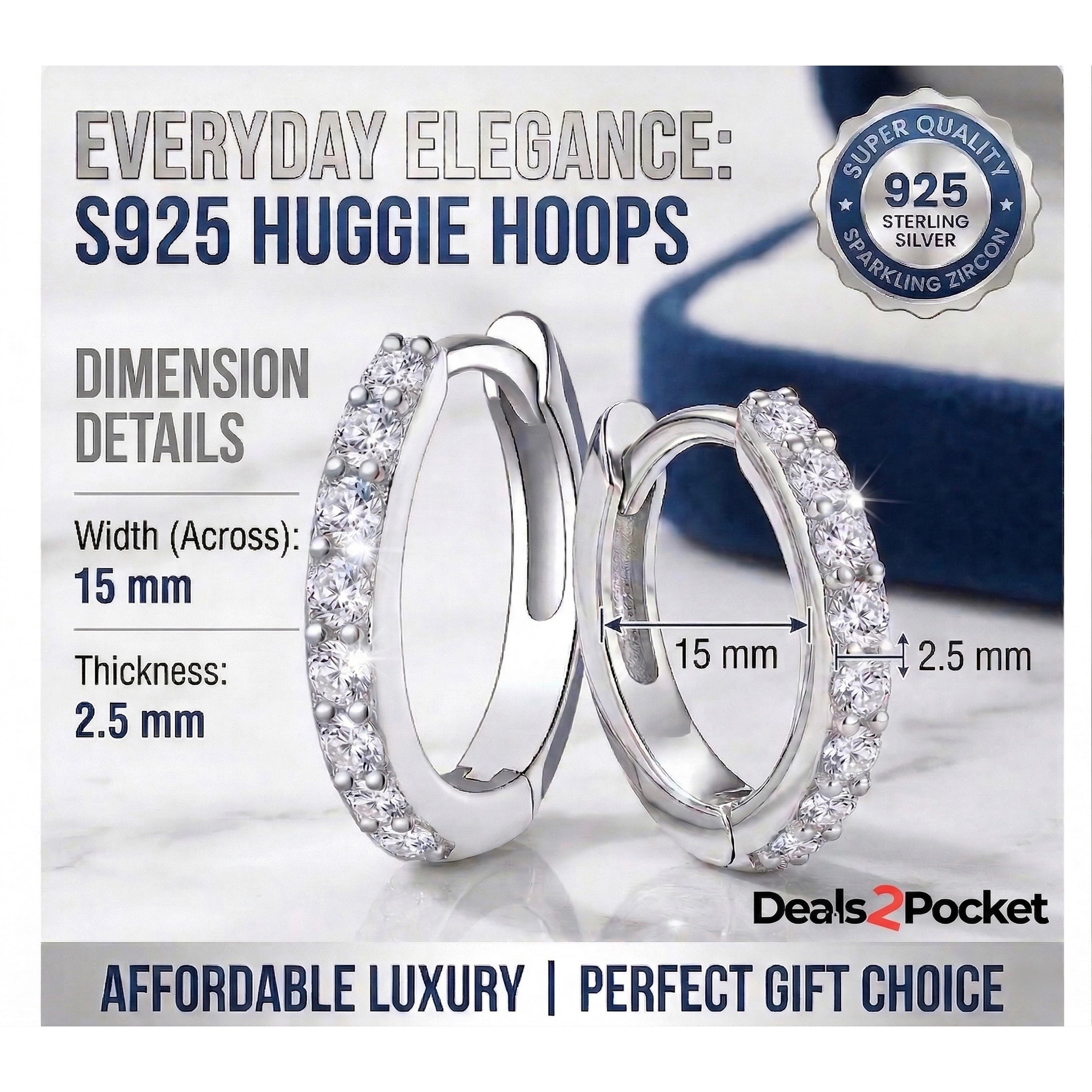 Women's S925 Sterling Silver Huggie Hoop Earrings with Zircon