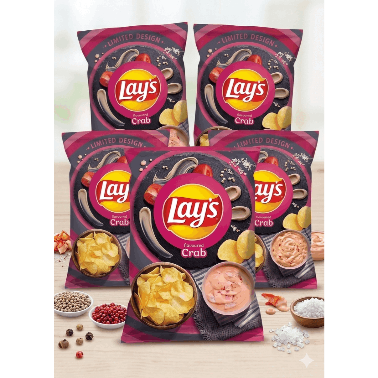 Image of 5-pack Of Lay's Lays Chips, Crab Krabbengeschmack (crab Flavor) Limited Edition, Shipped From Poland