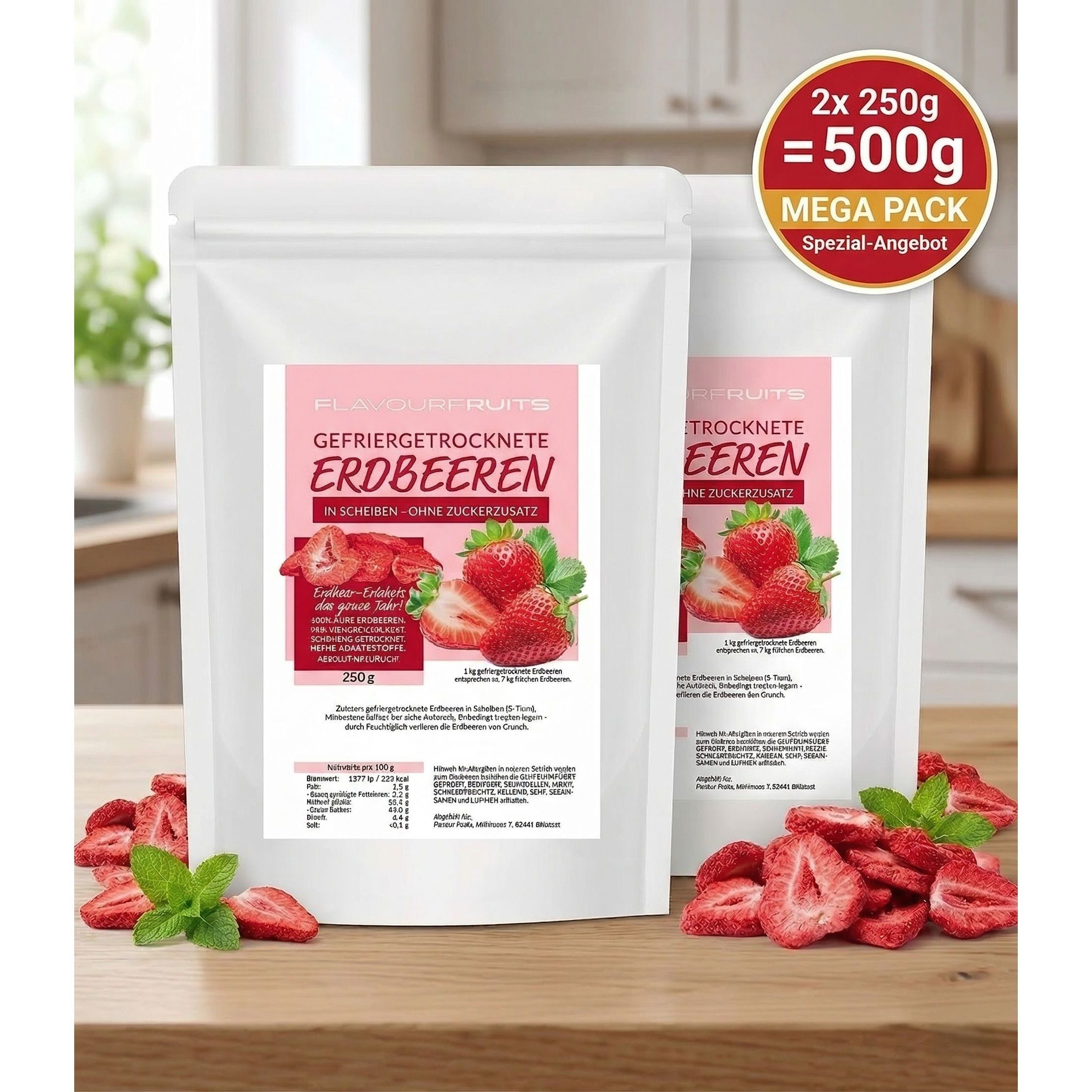 Image of Freeze-dried Strawberries | Strawberry Slices 500g Mega-pack (2x250g) –, No Added Sugar, Crunchy Snack - Strawberry Chips - Limfood