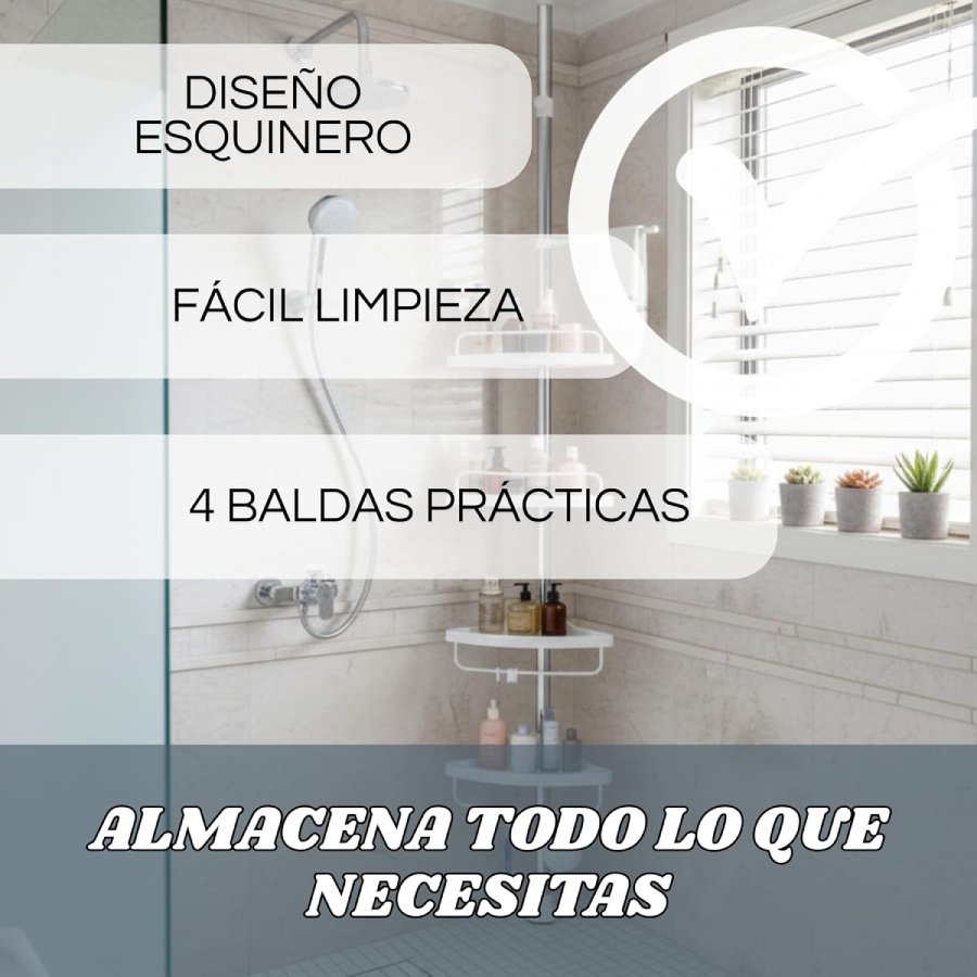 organizador de   para ducha, barra de tensión de acero inoxidable para ducha, equipada con   estantes ajustables, organizador de ducha a prueba de  , práctico estante de almacenamiento, de 1 a 2.6 metros y de 1 a 3.2 metros. Detalles del producto 3