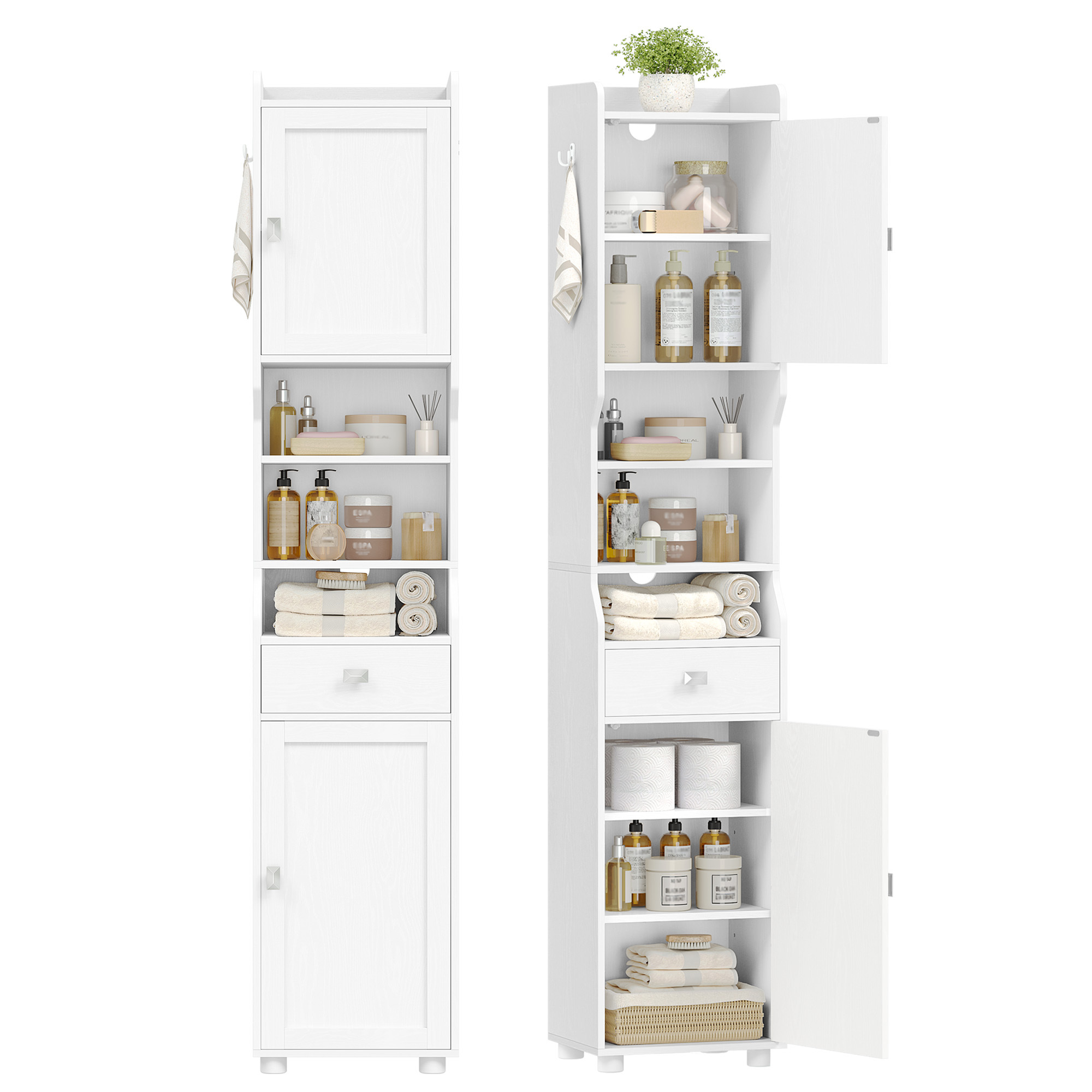 TEMU Meuble de salle de bain, meuble de salle de bain haut avec 2 portes et 1 tiroir, étagère réglable, compartiments , meuble de salle de bain