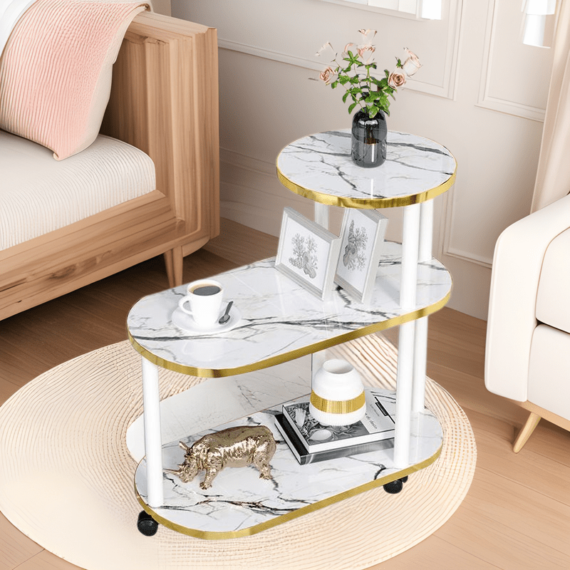 E-shop Beweglicher Sofa-Beistelltisch/Couchtisch für Schlafzimmer, geeignet für kleine Wohnungen, dekorative Platte mit Marmormuster, Regal aus