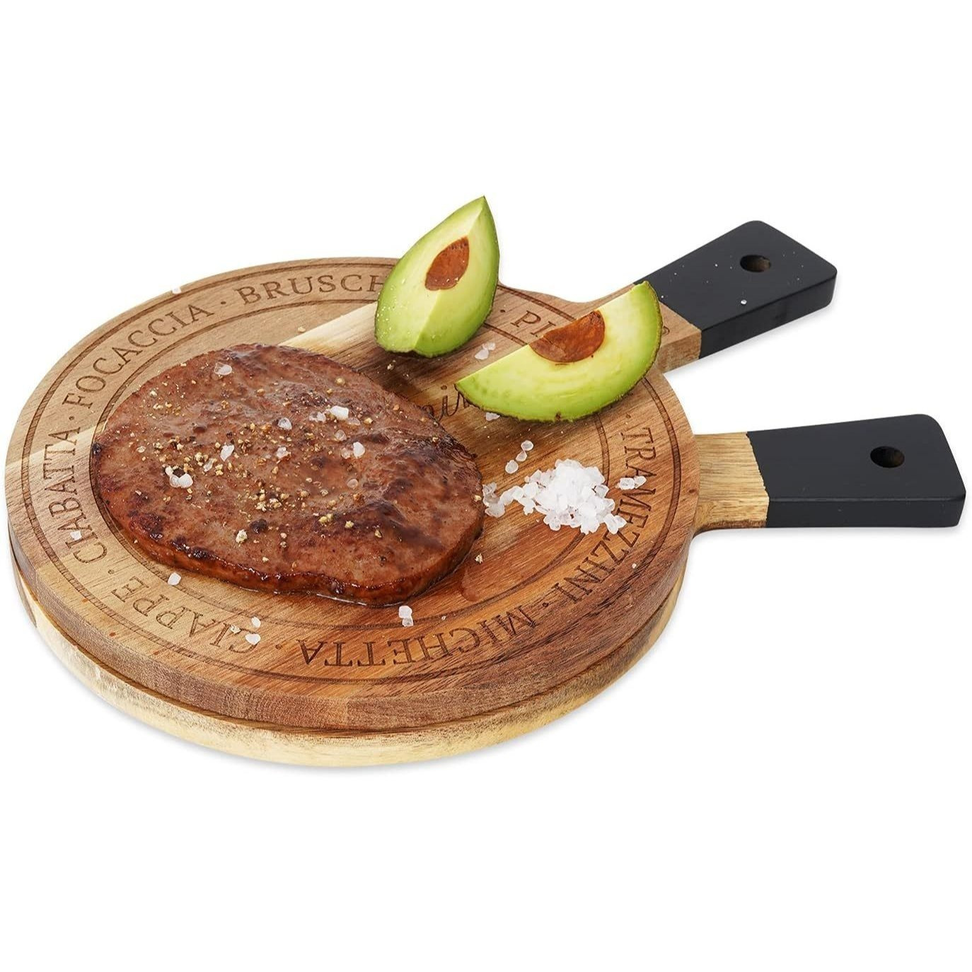 Oleio Premium 2-piece Set Cutting Boards, 20 Cm Diameter, Made Of Solid Acacia Wood - Cutting Board, Serving Board & Breakfast Board With Handle & Double-sided Engraving " & "