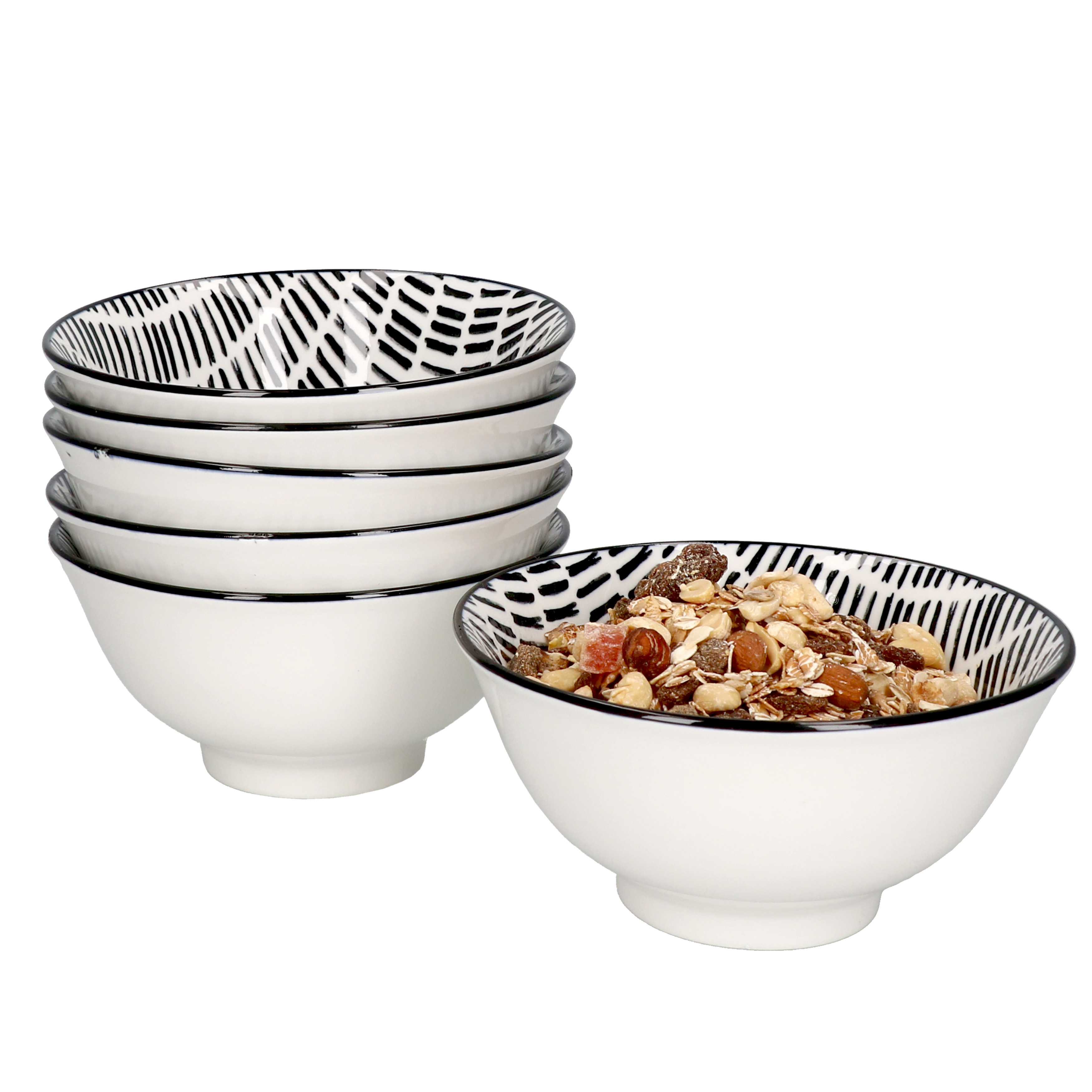 6-piece Set Jail Bowl Dishes 500ml Black And White Cereal Salad Dessert Bowl