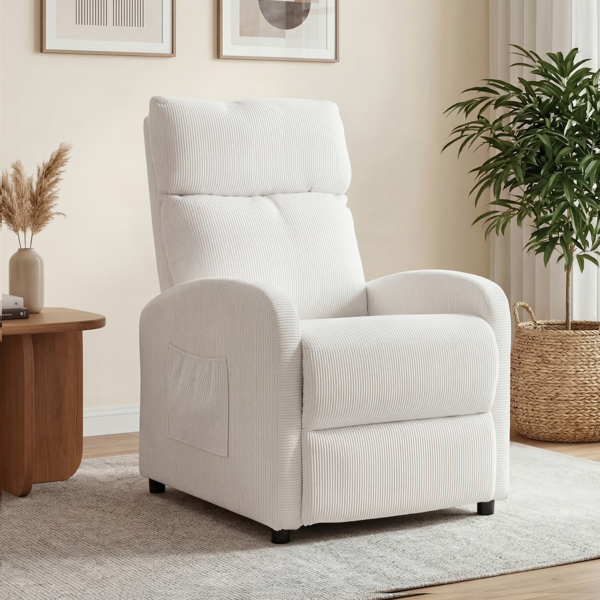 Relaxation Chair Tv Chair Recliner With Lying Function Recliner Single Sofa Upholstered Chair Linen Single Recliner Recliner For Living Room & Bedroom, Beige/grey