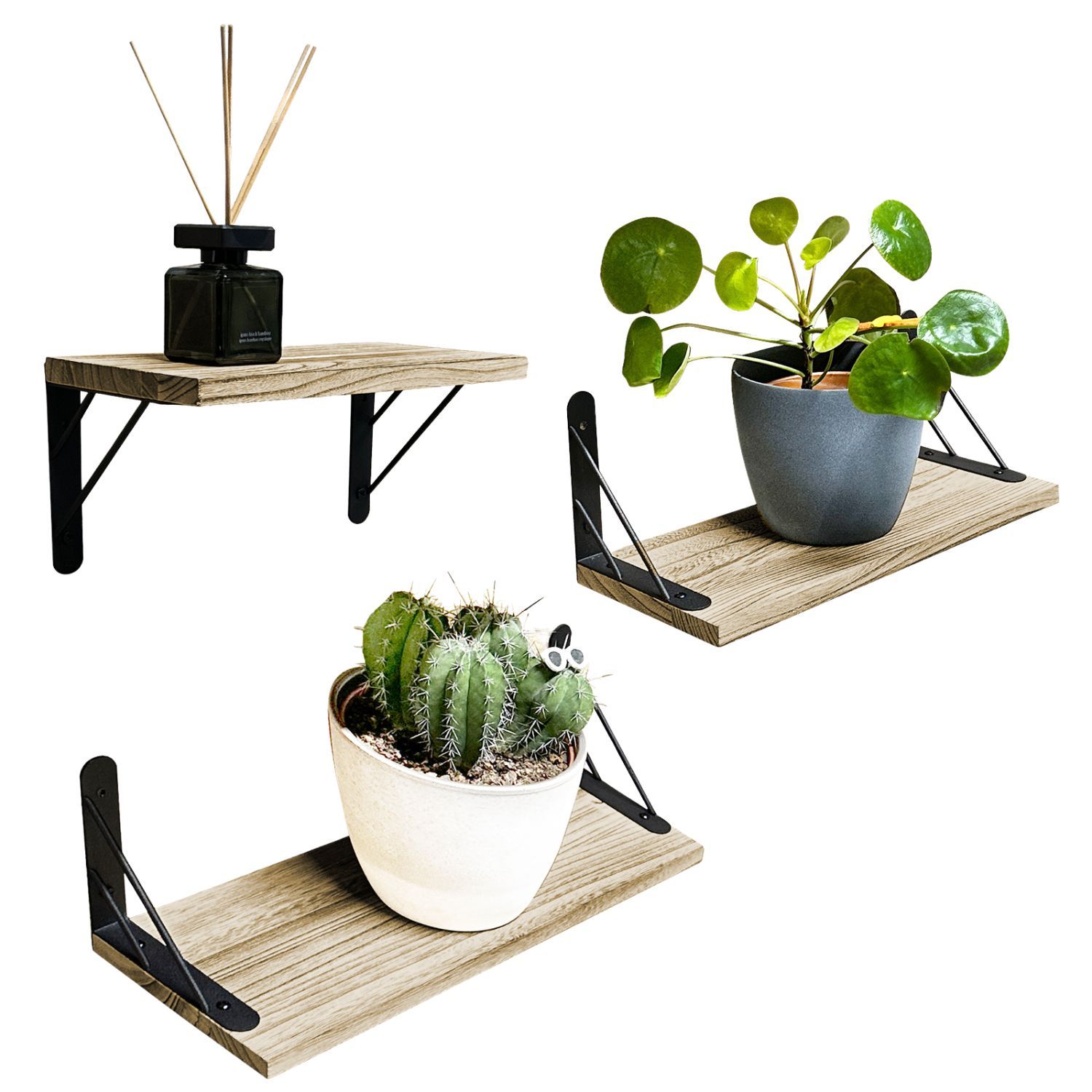 E-shop 3er Set Wandregal SAM 3 Stk. aus Holz, 3 verschiedene Größen Schweberegal Bücherregale auch für Deko im Wohnzimmer Kinderzimmer Schlafzimmer