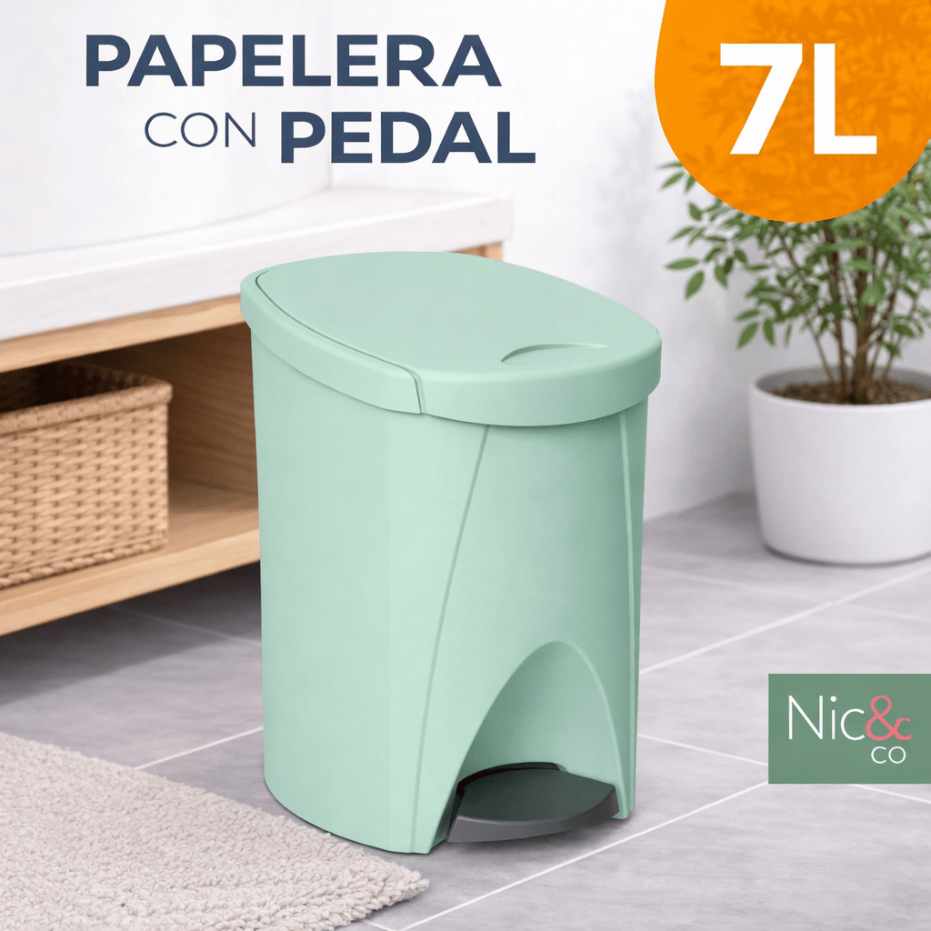 TEMU Nic&Co Papelera de 7 Litros con Pedal – Diseño Moderno y para Baño o Cocina (20x26x29 cm)