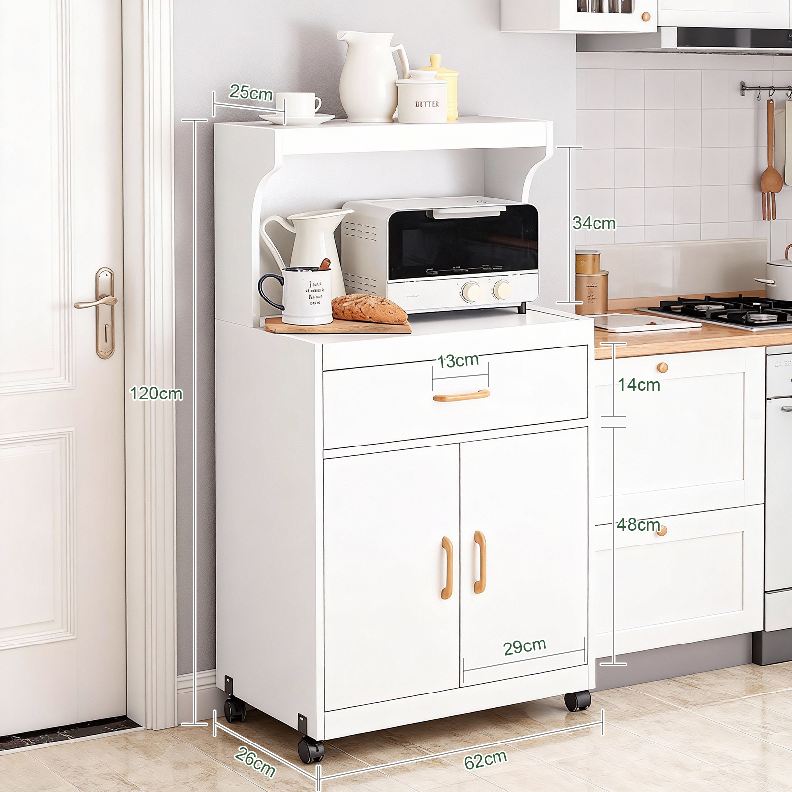 TEMU Desserte Cuisine Avec Plan de Travail Et Roulettes Meuble Avec Tiroir Placard Et Étagère Chariot Cuisine Avec Rangement pour Moderne Blanc