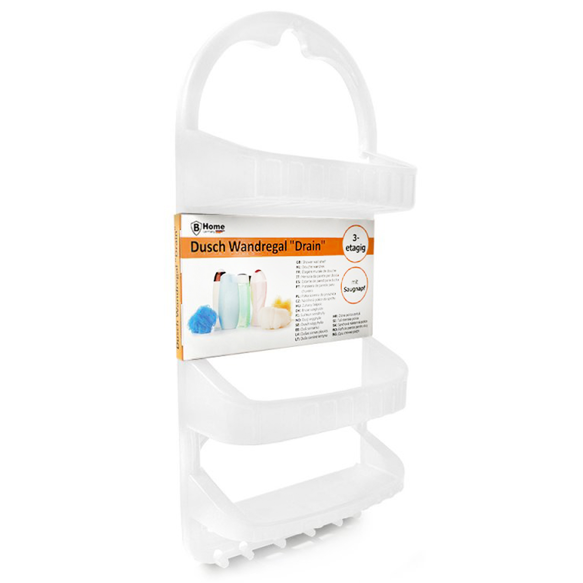 Shower Shelf 3 Tiers With Suction Cup – Wall Shelf Without Drilling | Bathroom Storage For Shampoo, Soap & Care Products | White Or