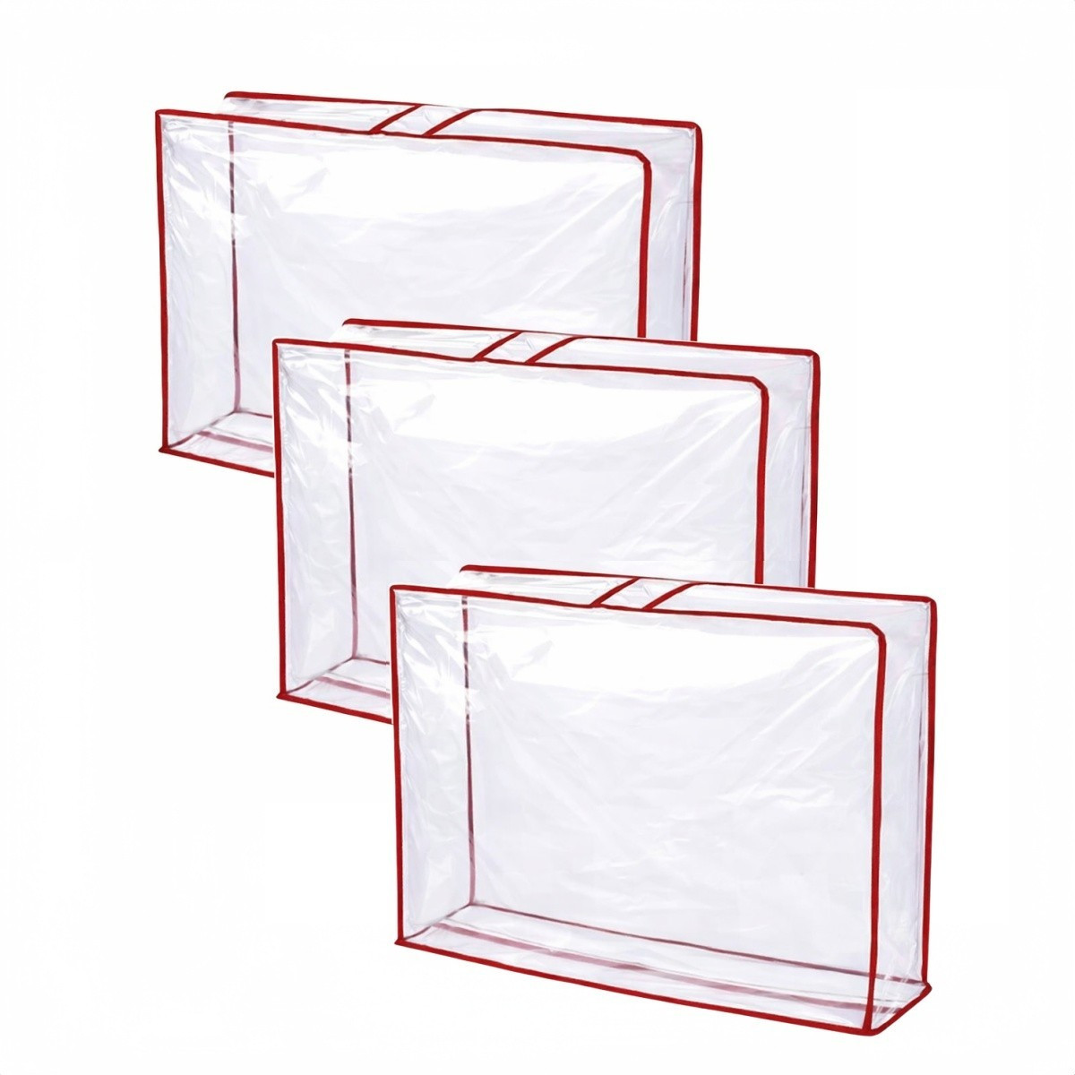 TEMU ZYLX SHOPPING - Pack 3 Bolsas Guardamantas Transparentes con Cremallera y Asa | Organizador de Ropa, Edredones y Mantas | Almacenaje Cama y