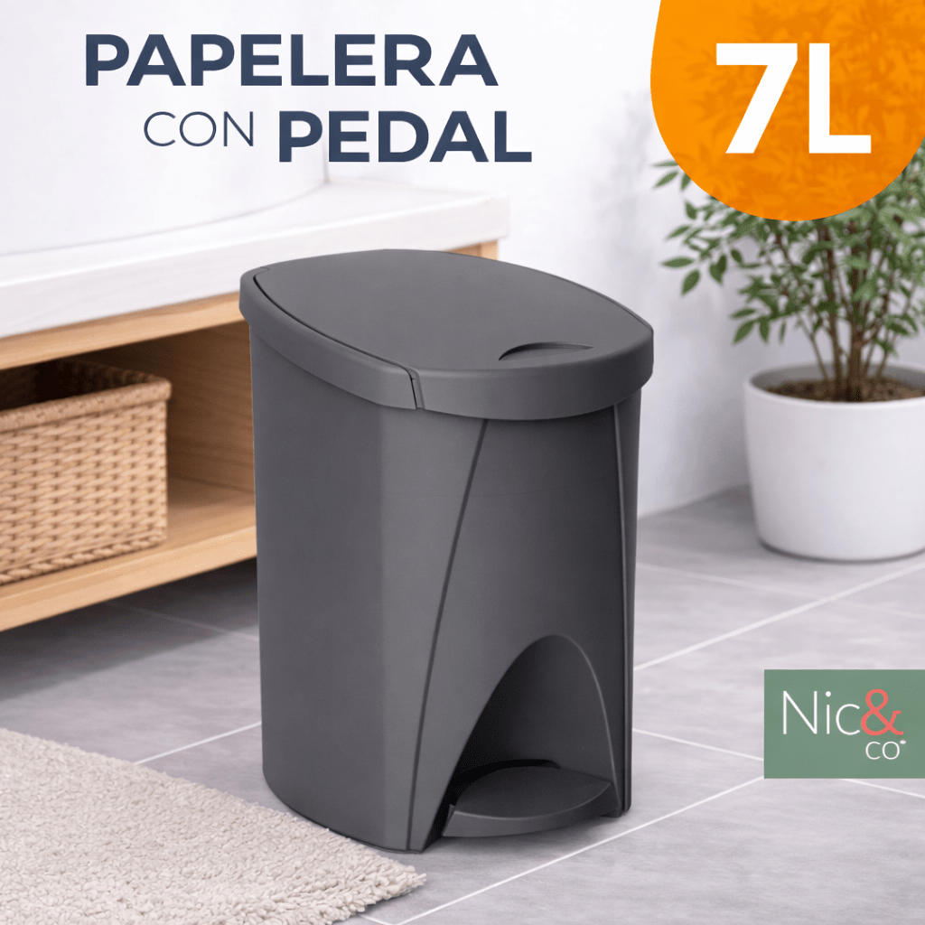 TEMU Nic&Co Papelera Antracita de 7 Litros con Pedal – Diseño Moderno y para Baño o Cocina (20x26x29 cm)
