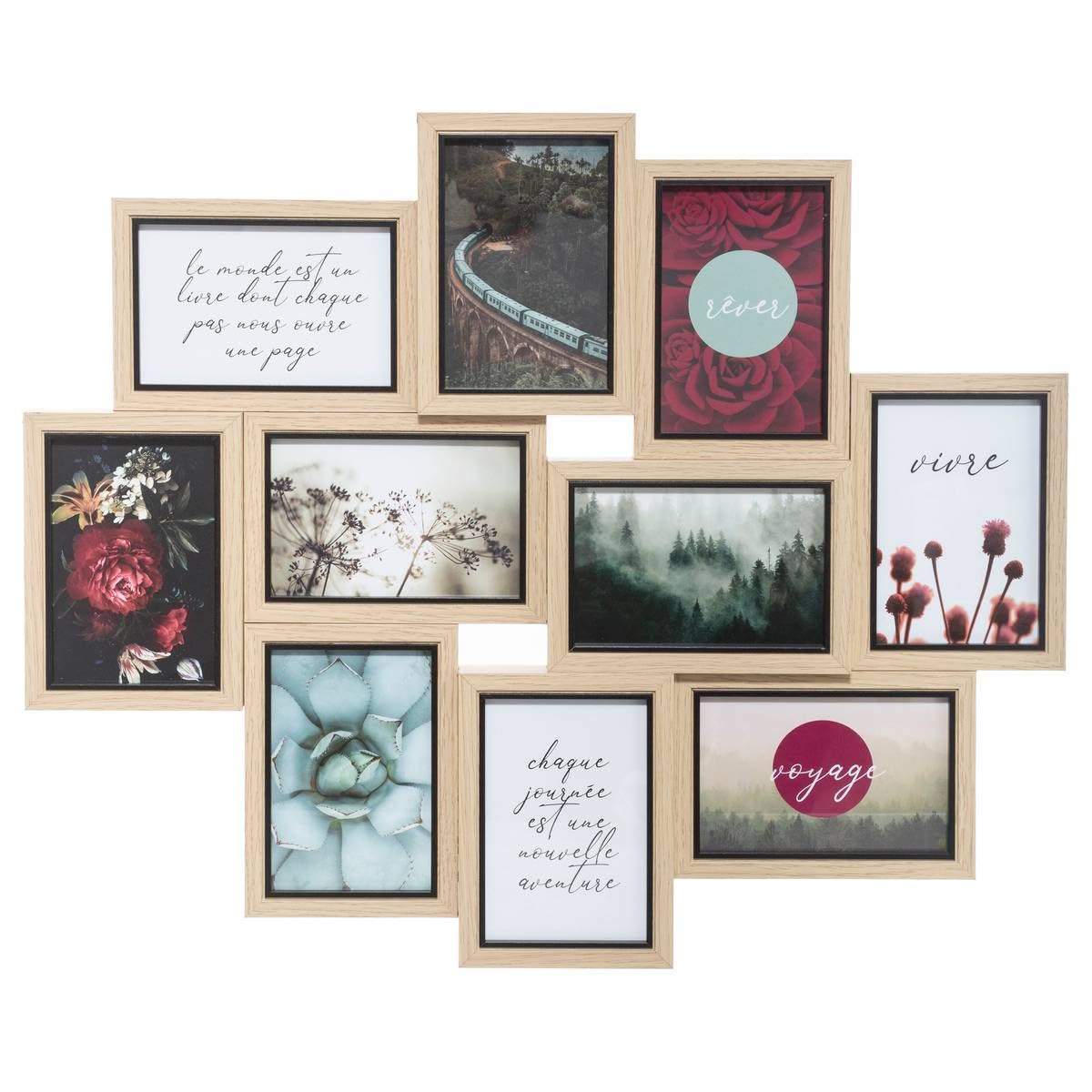 Image of Mixed Frame Photos Kyle Wood Effect, 59 X 49 Cm, 10 10x15 Cm - Wall Decoration For Living Room, Bedroom