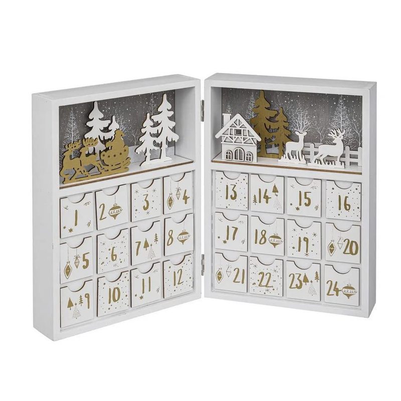 TEMU Calendrier de l'avent 24 tiroirs blanc et doré avec scène hivernale décorative - à soi-