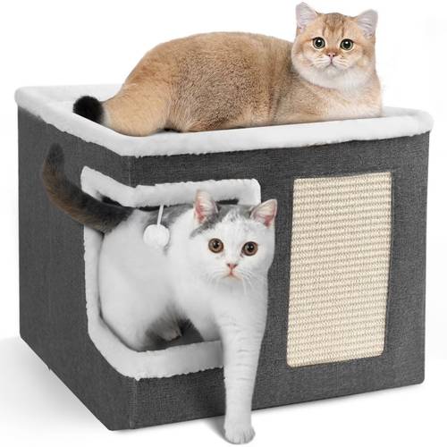 1pc large cat cosy foldable bed pet cave furry soft cushions scratch pads 42x42x36cm