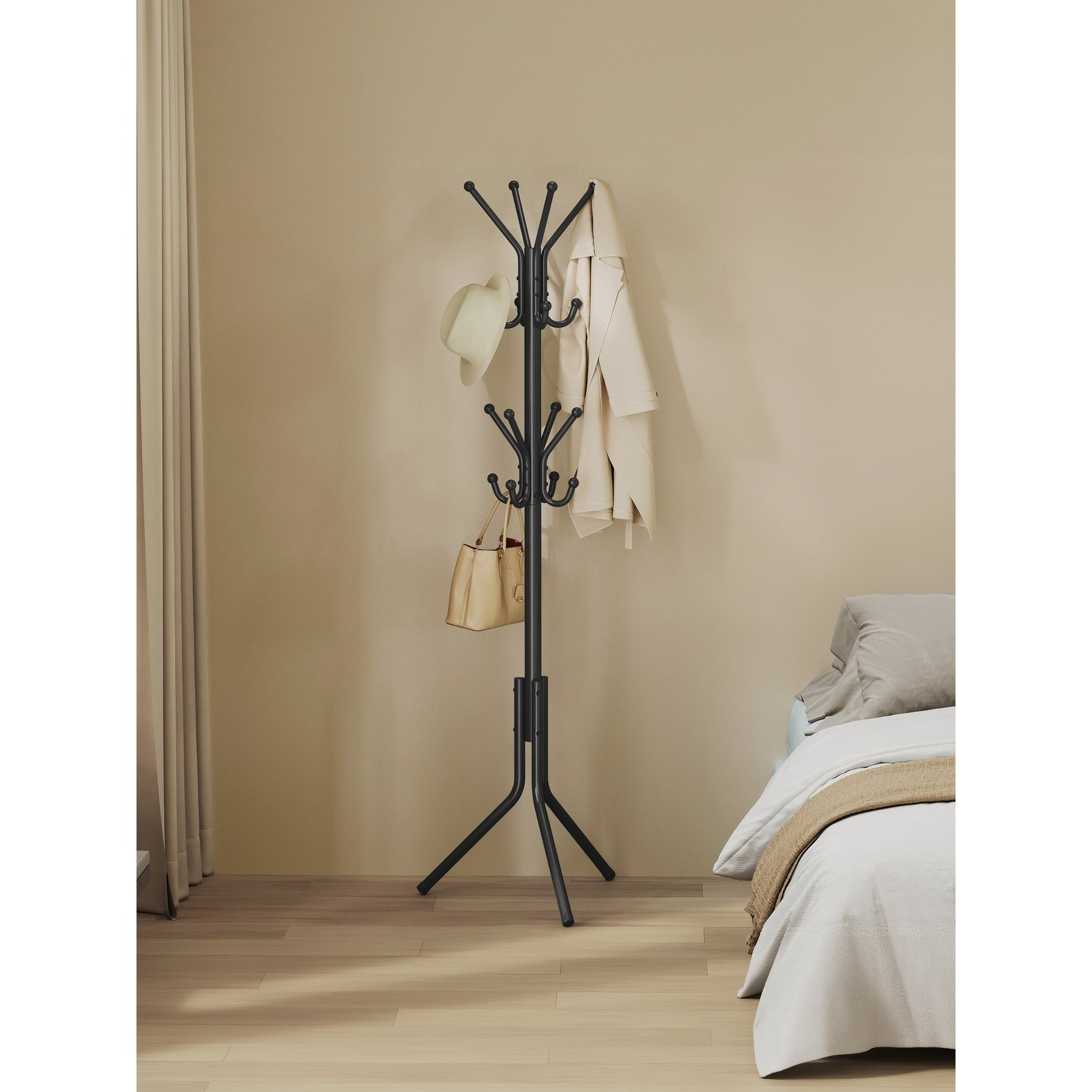 Metal Coat Rack, Garment Rack With Hooks, For Living Room, Hallway, Bedroom, Black