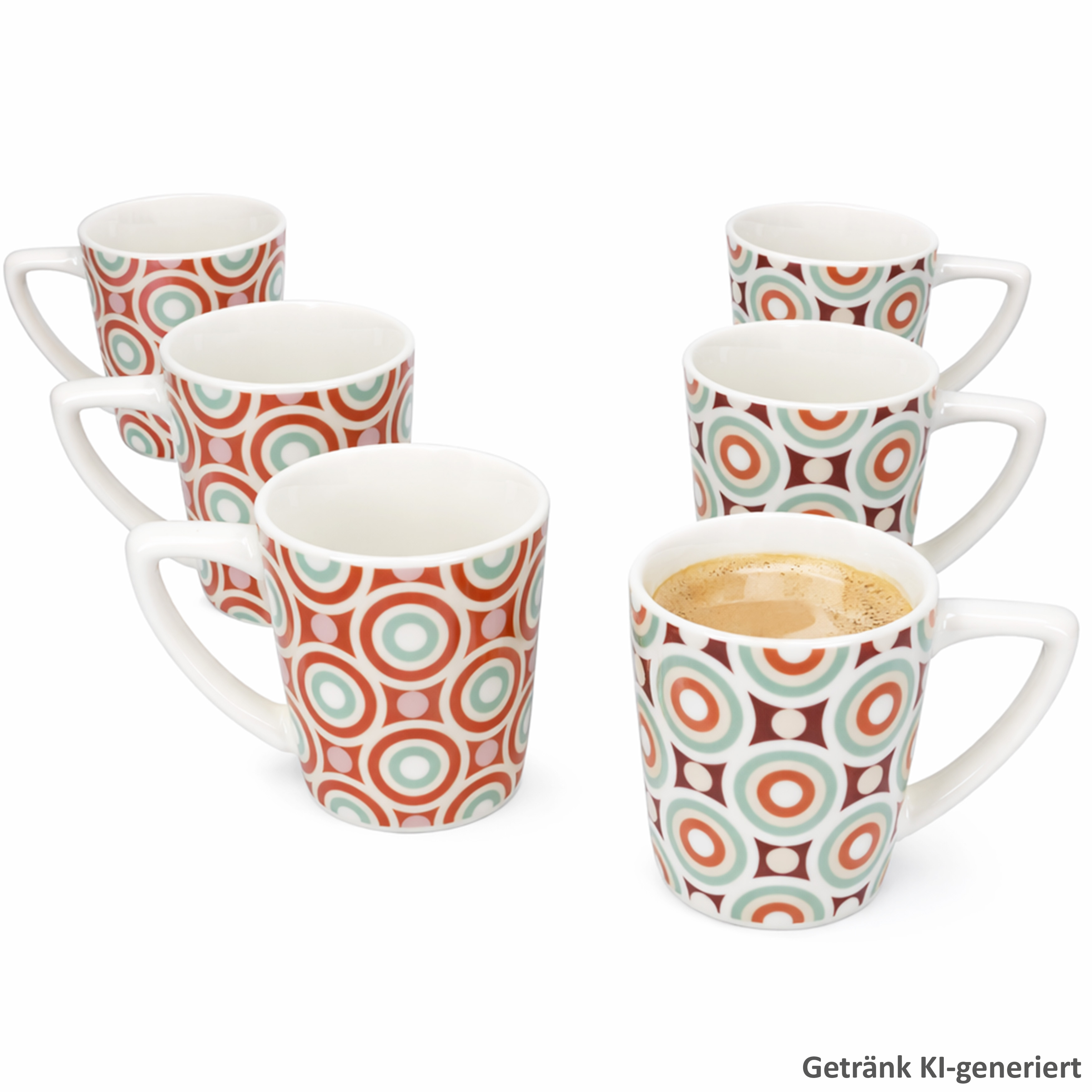 6pcs Set Coffee Cups 250ml Porcelain Retro Pattern Tea Cup
