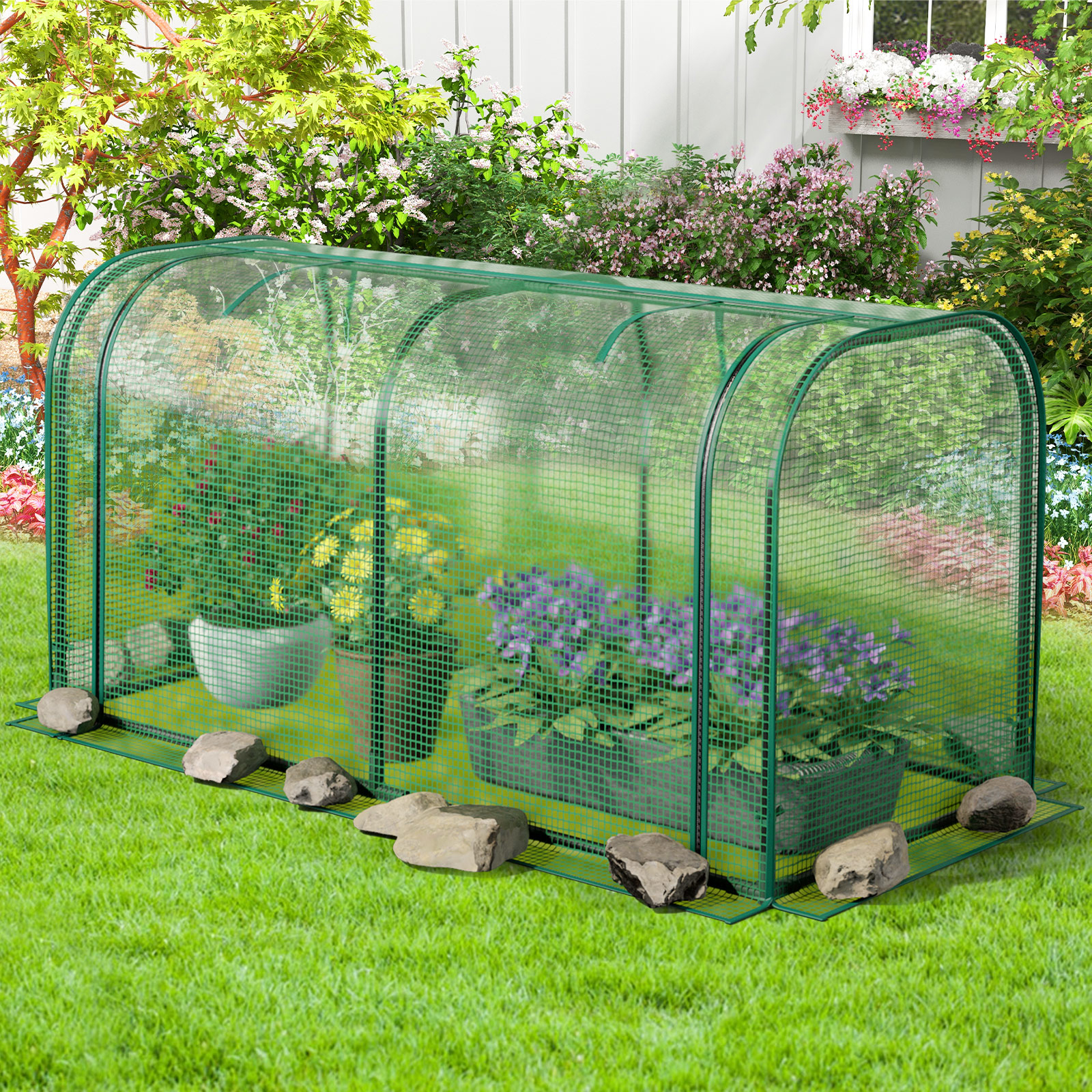 Image of Portable Mini Greenhouse,outdoor Indoor Tunnel Greenhouse With Roll-up Zipper Door, Metal Frame, Waterproof Sun-protective Plant Protection Cover