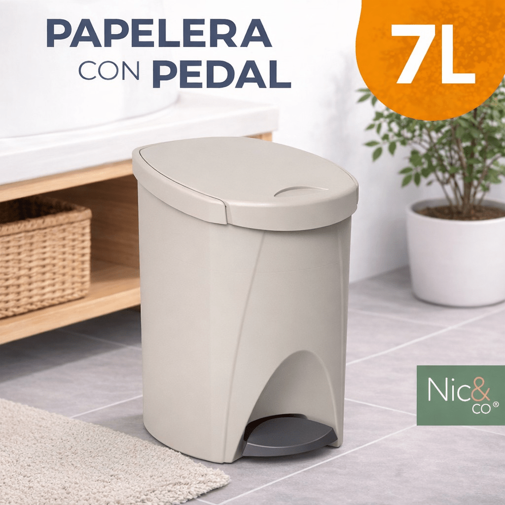 TEMU Nic&Co Papelera Crema de 7 Litros con Pedal – Diseño Moderno y para Baño o Cocina (20x26x29 cm)