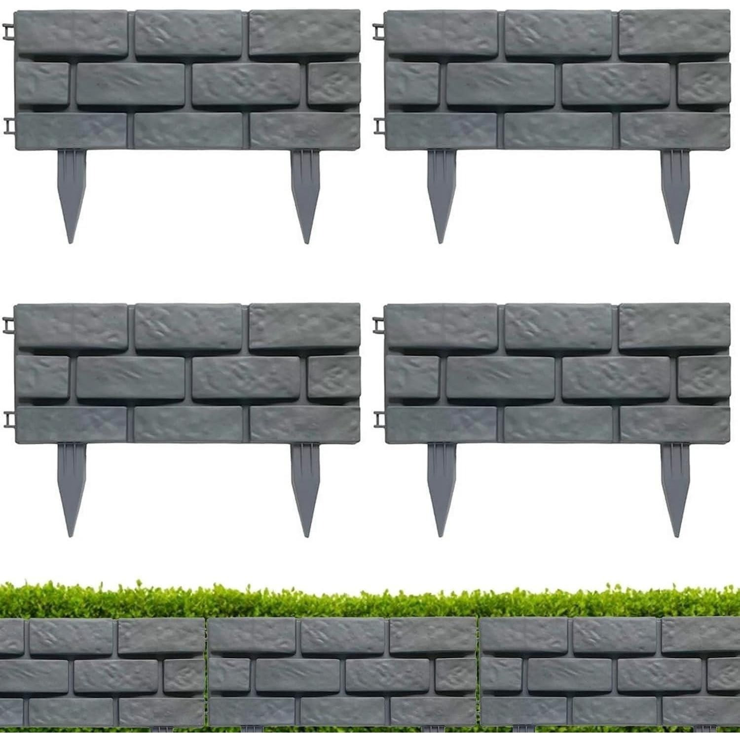 set of 4 8 16 grey brick effect garden   lawn borders fence flowerbed grass   decorative fencing mowing barrier   tidy   driveway walkway outdoor d cor