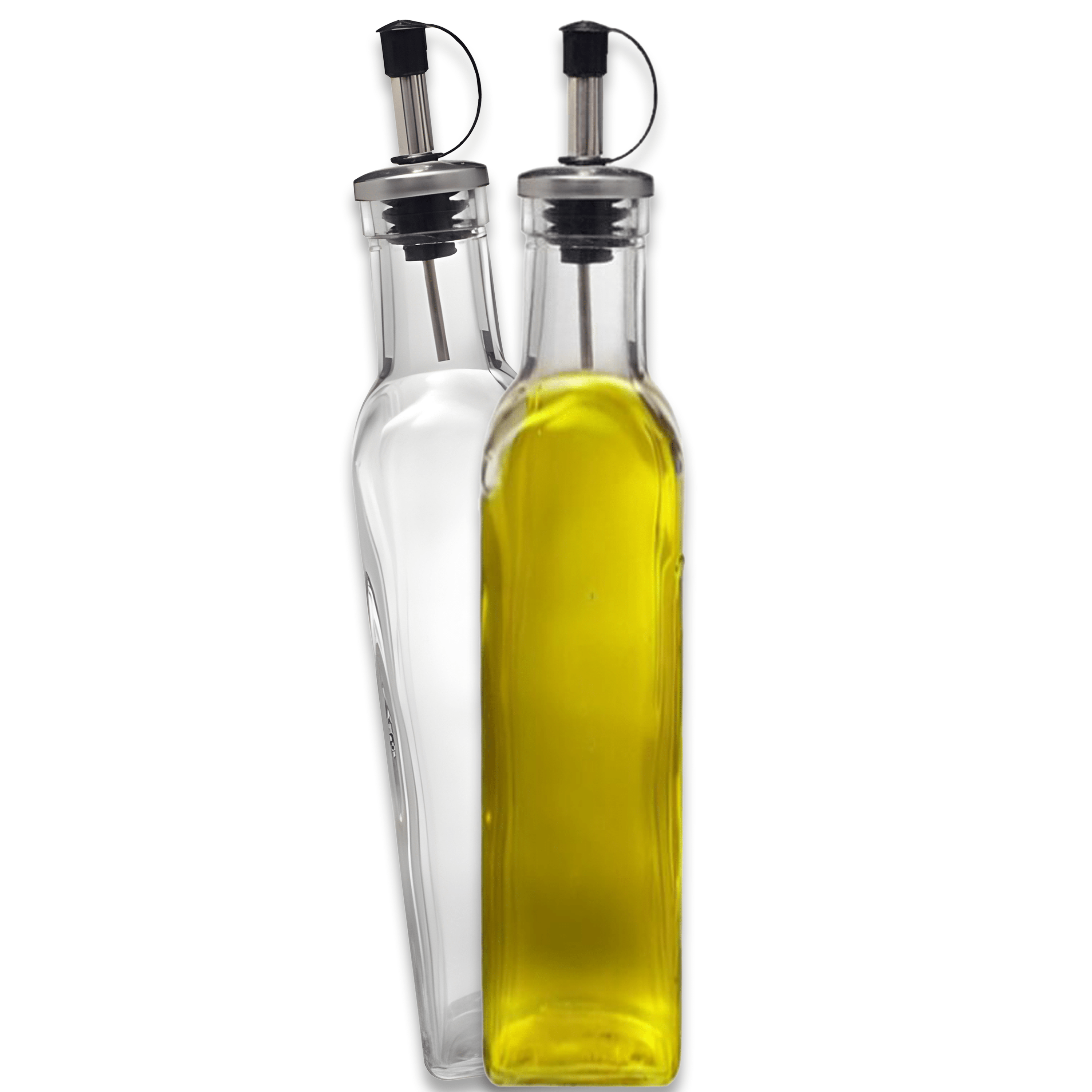 Image of Glass Oil Dispenser 250 Ml, Set Of 2 – Oil Bottle With Stainless Steel Dosing Spout | For Oil, Vinegar & Dressings | Dishwasher Safe | Kitchen & Catering