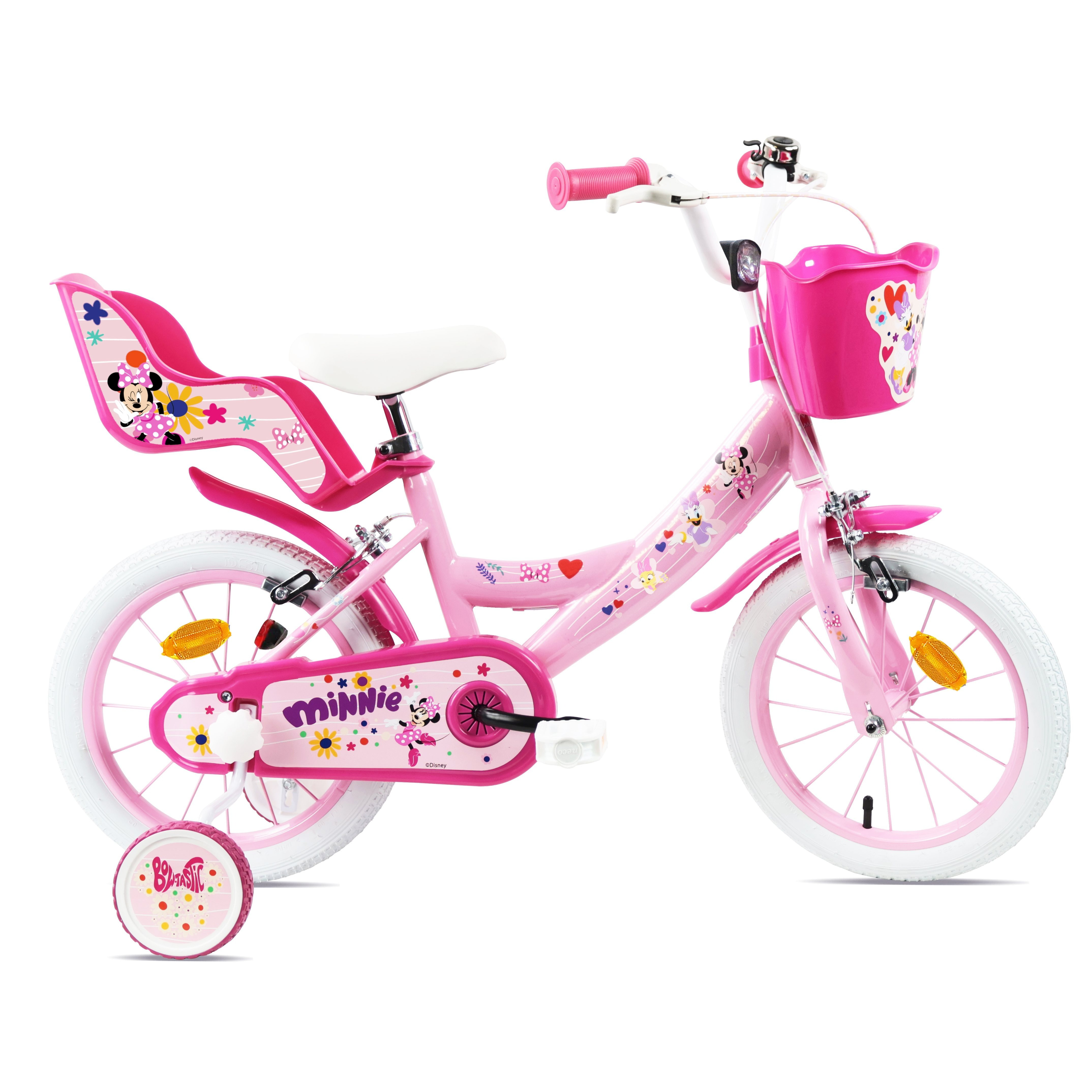 Image of 14" Bike (child Size 90 Cm To 105 Cm) Equipped With 2 Brakes, Basket, Doll Seat, And Training Wheels