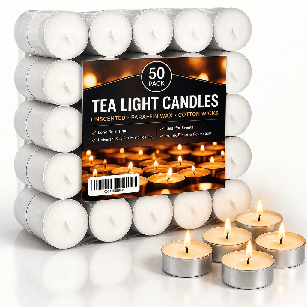 TEMU Premium 50-pack Unscented Tea Light Candles – Long Burn Tealights With Cotton Wicks | Small Candles For Home Décor, Weddings, Parties & Spa Use