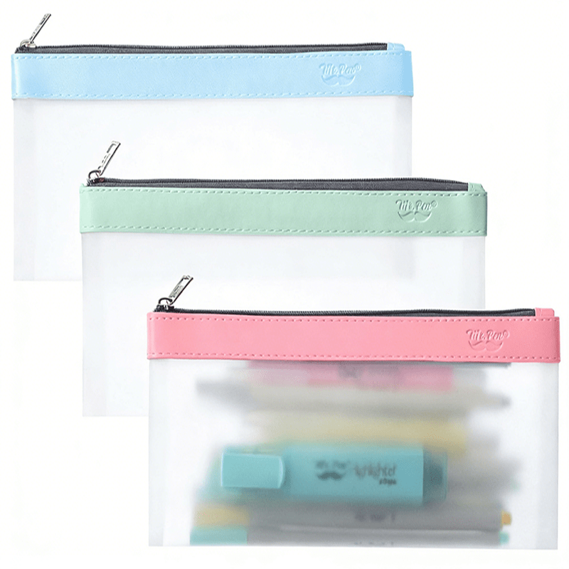 TEMU Pastel Transparent Pencil Case Qty 3 Pu Soft 32x12.5cm Stylish, Practical Case Zip Wallets Folders Waterproof Travel Storage For Exams, ,