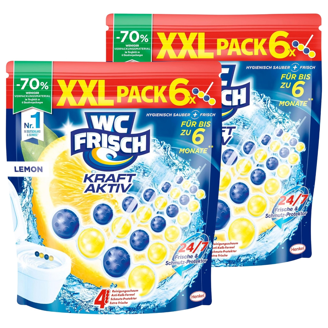 E-shop WC FRISCH Duftspüler Lemon (2x ) im praktischen Druckverschlussbeutel – WC-Reiniger mit Frischeperlen, langanhaltender Zitronenduft, Anti-Kalk &