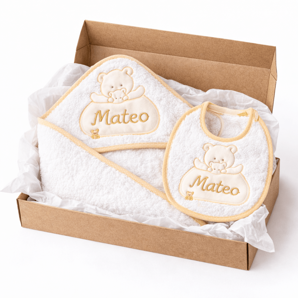 TEMU Toalla Bebe Personalizada + Babero Personalizado | Capa Baño Bebe con Bordado | Regalo Bebé Recien Nacido|con Capucha | 100% Algodón | e