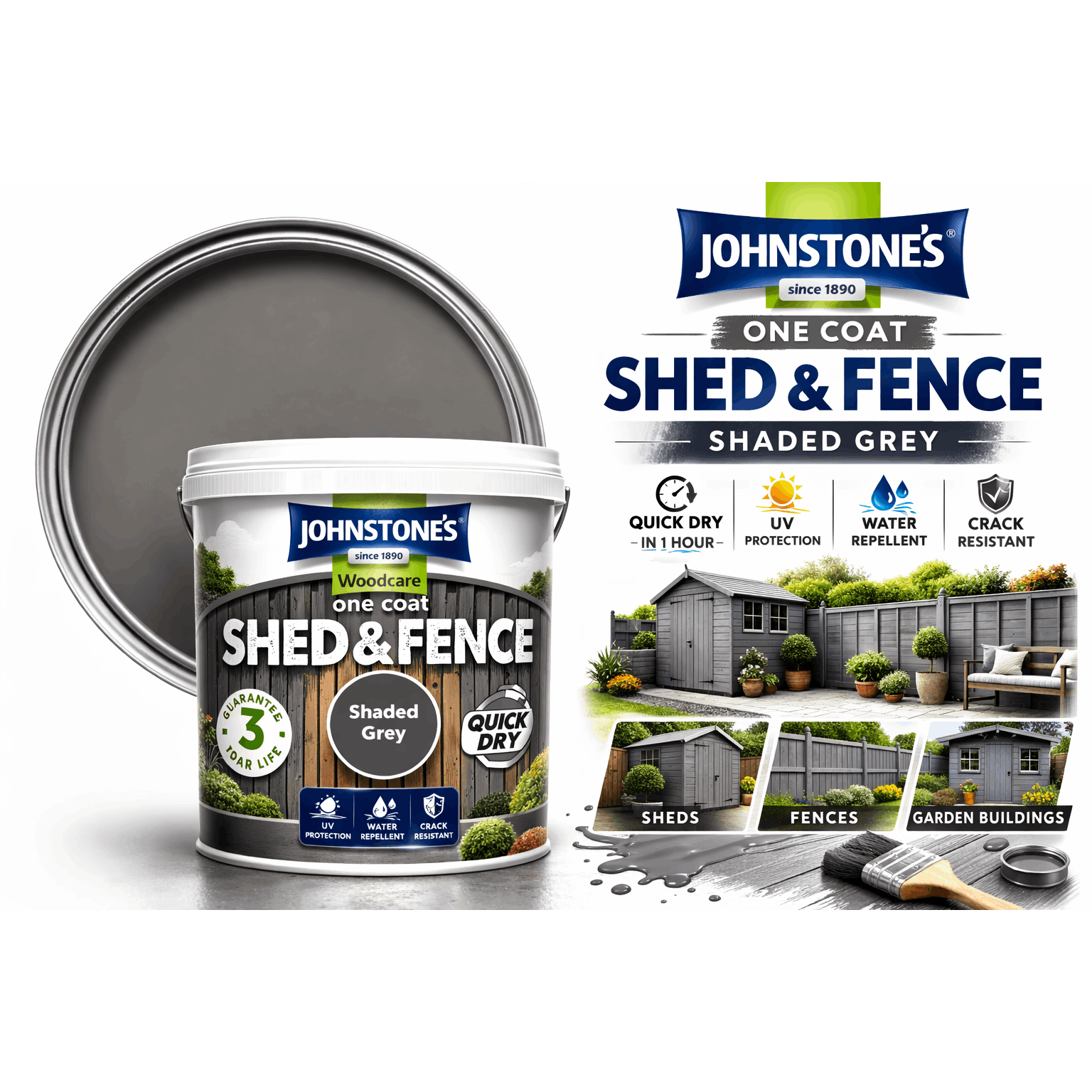 TEMU Johnstone' Coat Shed & Fence 5l Grey – Quick Dry Garden Fence Paint & Shed Treatment – Long Lasting Wood Protection