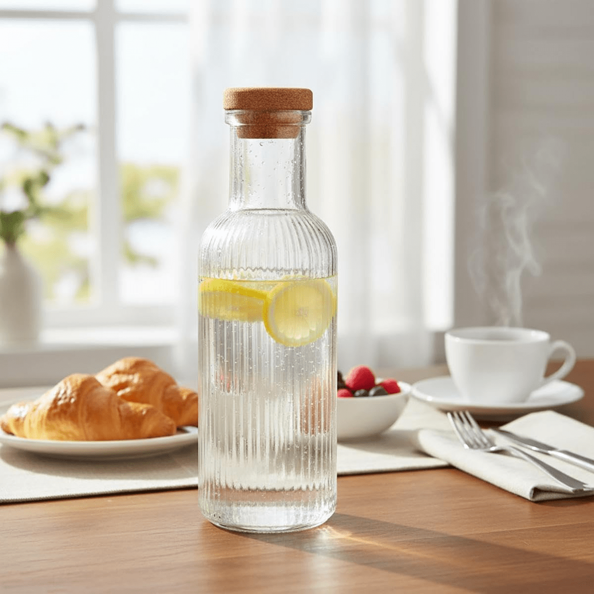 TEMU Botellas Cristal de 1 - Botella Vidrio Transparente para Bebidas Frías y Calientes, Jarra con de Corcho, Tarros Reutilizables con Tapones