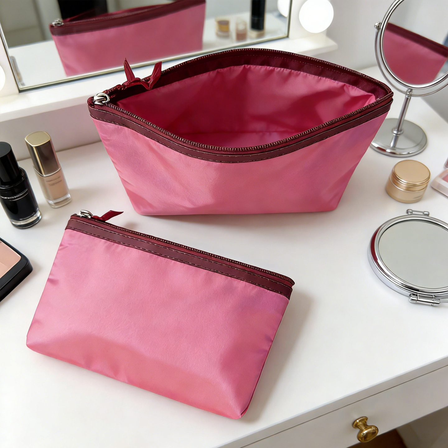 TEMU juego de 2 pcs Bolsas de Maquillaje Portátil Organizador de Cosméticos Estuche para Viaje con un solo color , Bolsa para Lápiz Labial y Cepillo