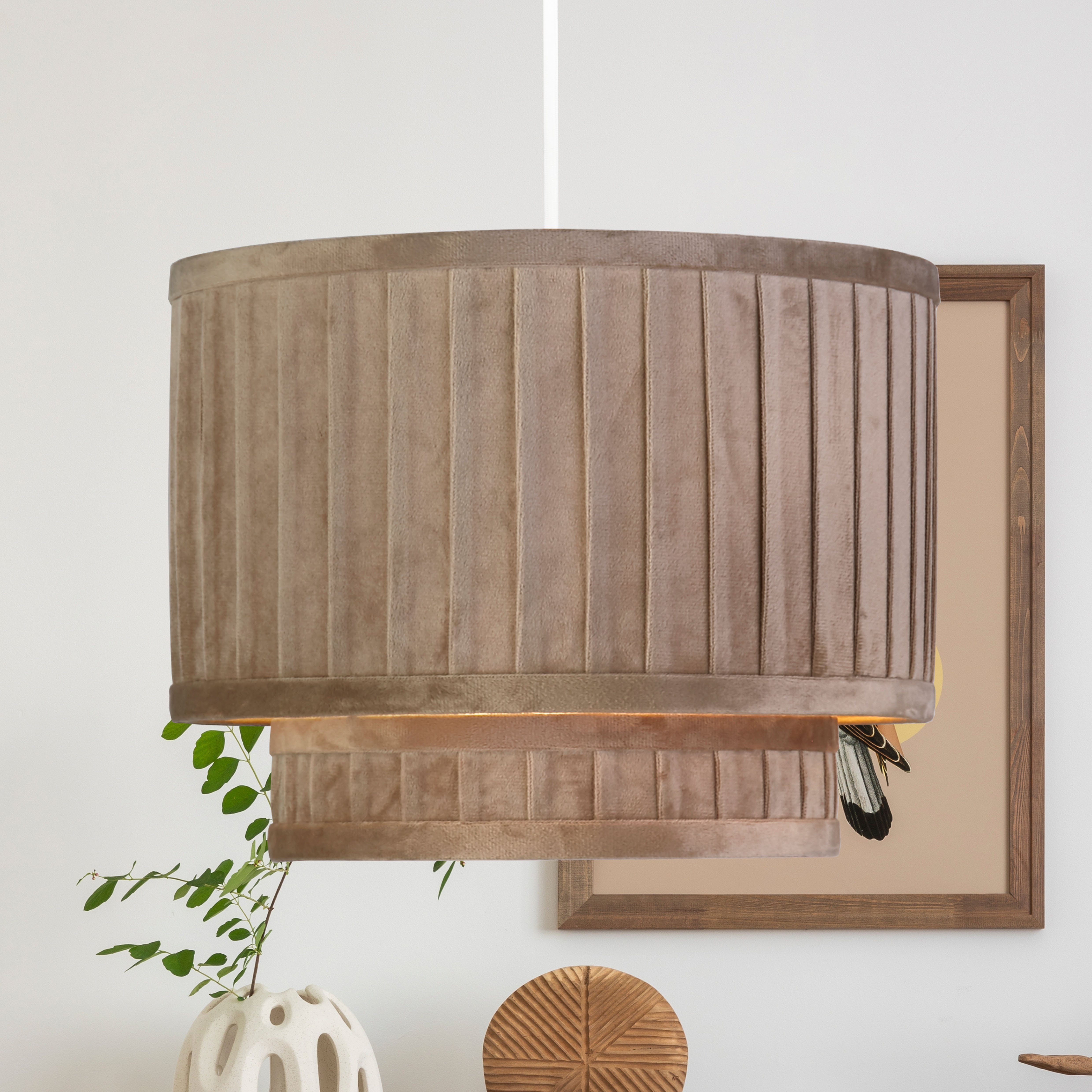 TEMU Taupe 2 Tier 30cm Velvet Wide Shade