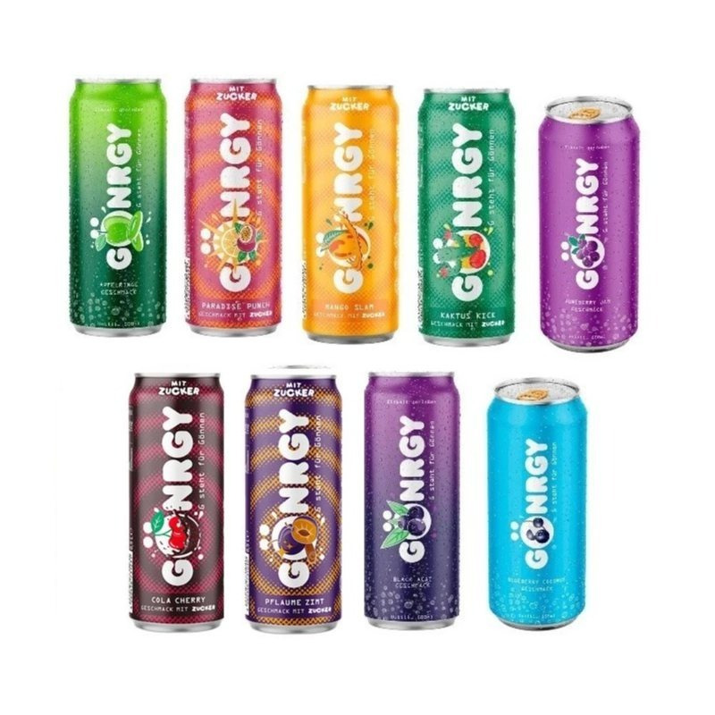 9 Cans Of 0.5 L Görgy Energy Mix, Various Sorts, Including Deposit, Mixed Package