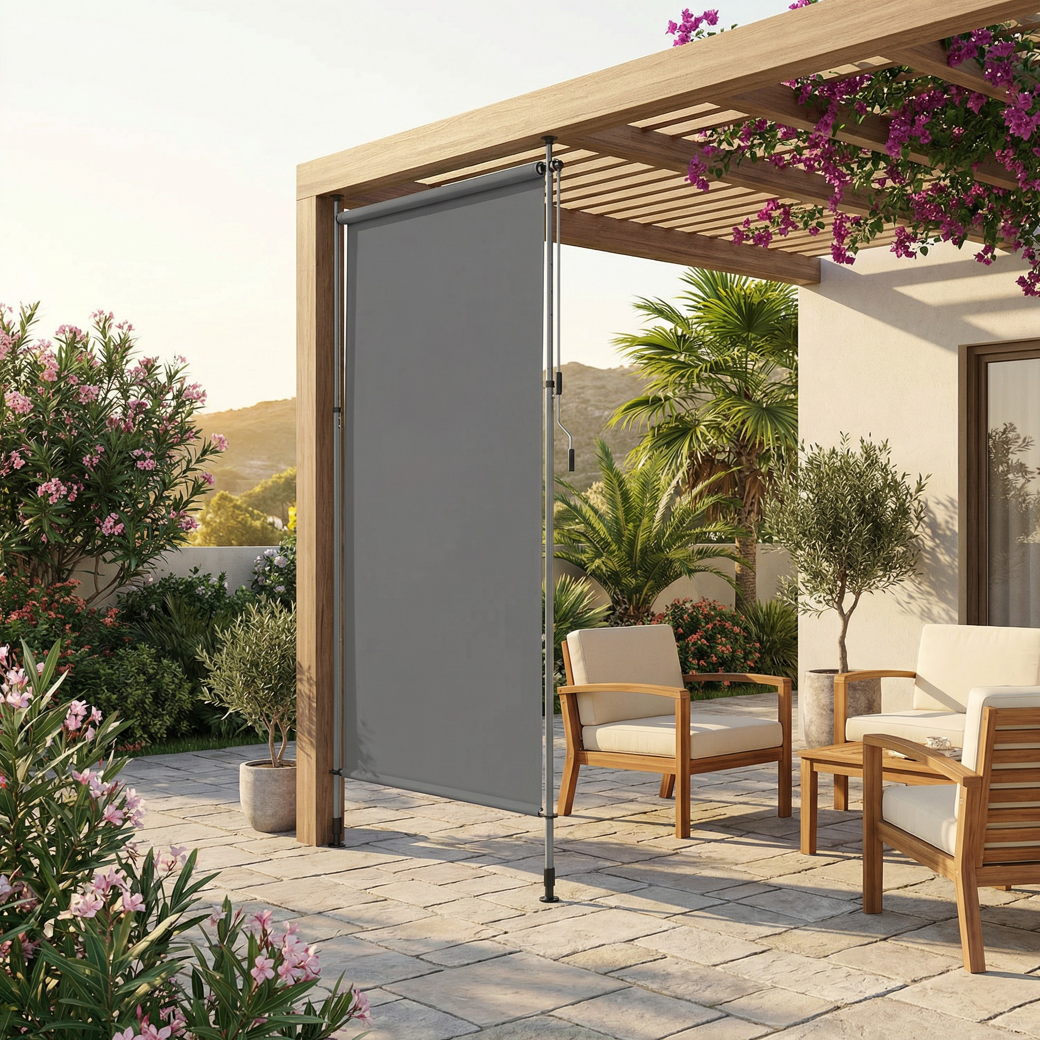 Vertical Awning, Height-adjustable, Upf 50+, No Drilling Required, Balcony With Awning Box, Privacy Screen, Vertical Awning For Terrace, Grey