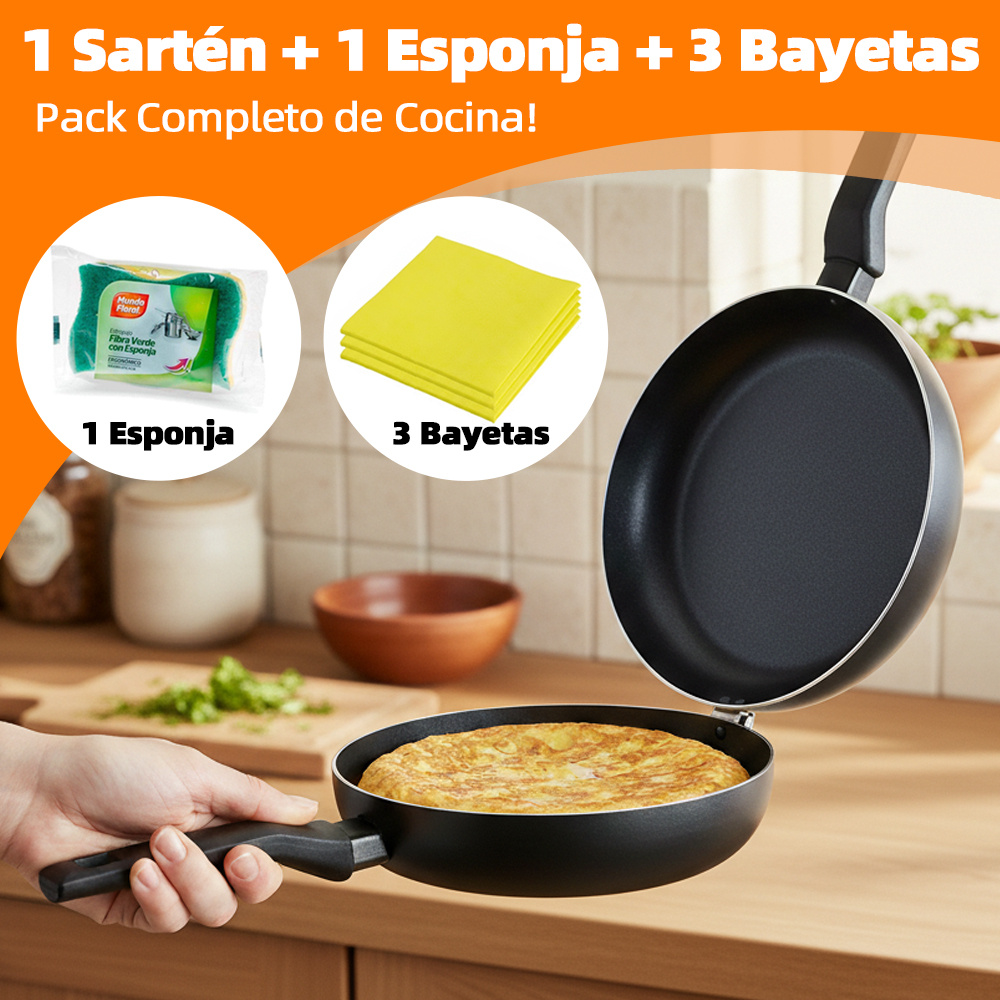 TEMU Sartén Volteadora para Tortillas, con 1 Esponja + 3 Bayetas, Compatible con Vitro, Inducción y Llama, Revestimiento Antiadherente, Mango