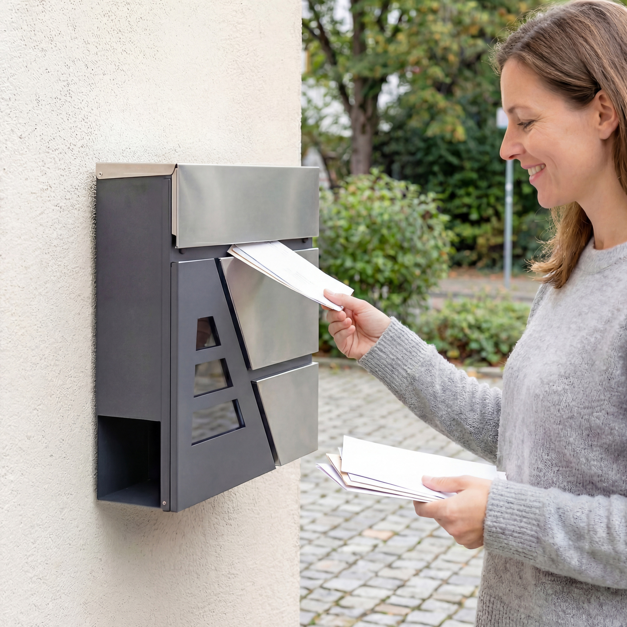 Wall-mounted Mailbox, Weatherproof And Closing Outdoor Mailbox, With Newspaper Holder And 2 Keys, 37 X 10 X 37 Cm, Dark Grey