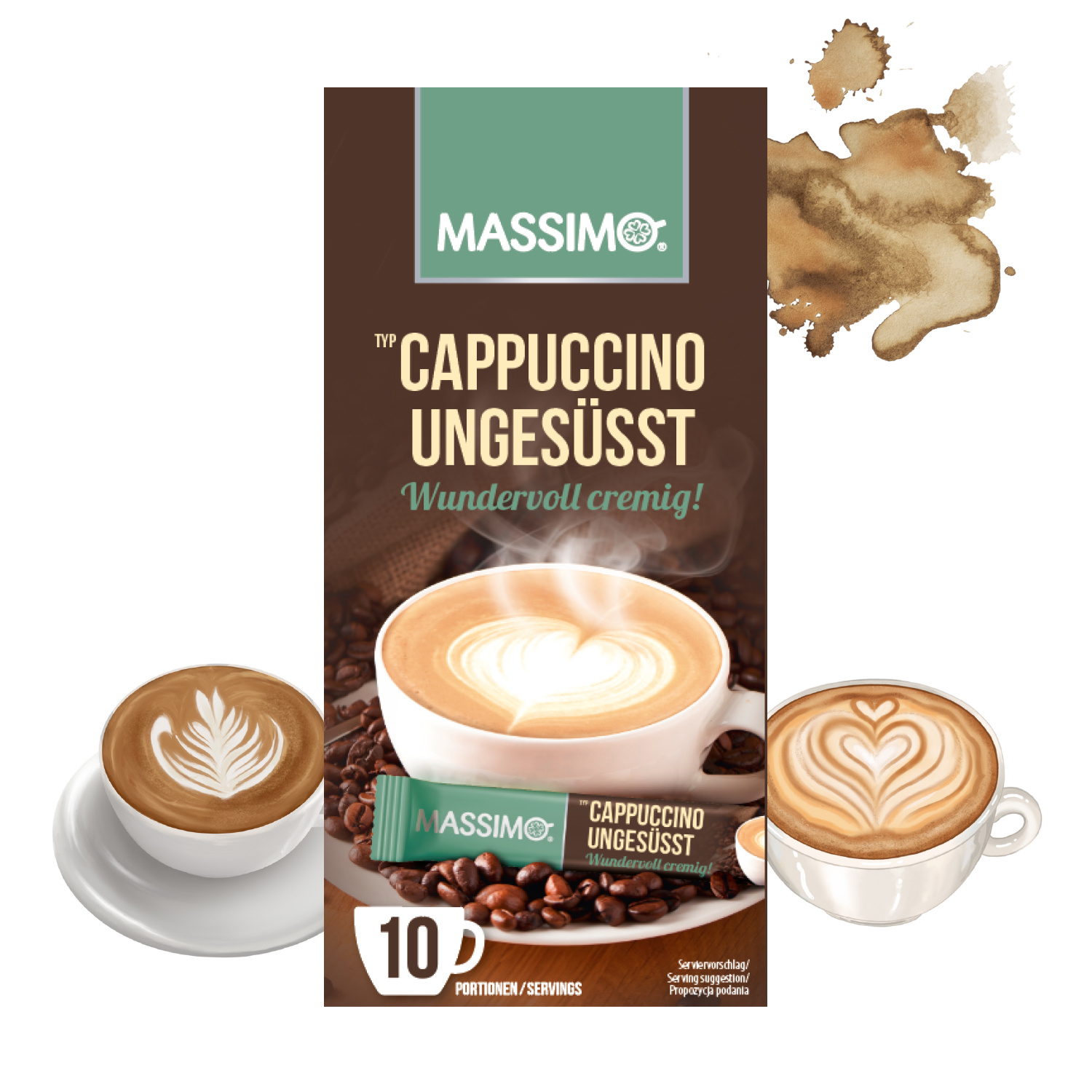 Maximum Cappuccino Unsweetened - Soluble Coffee Beans, Cocoa Notes, No Sugar, Quick Preparation, Caffeinated, Instant Coffee