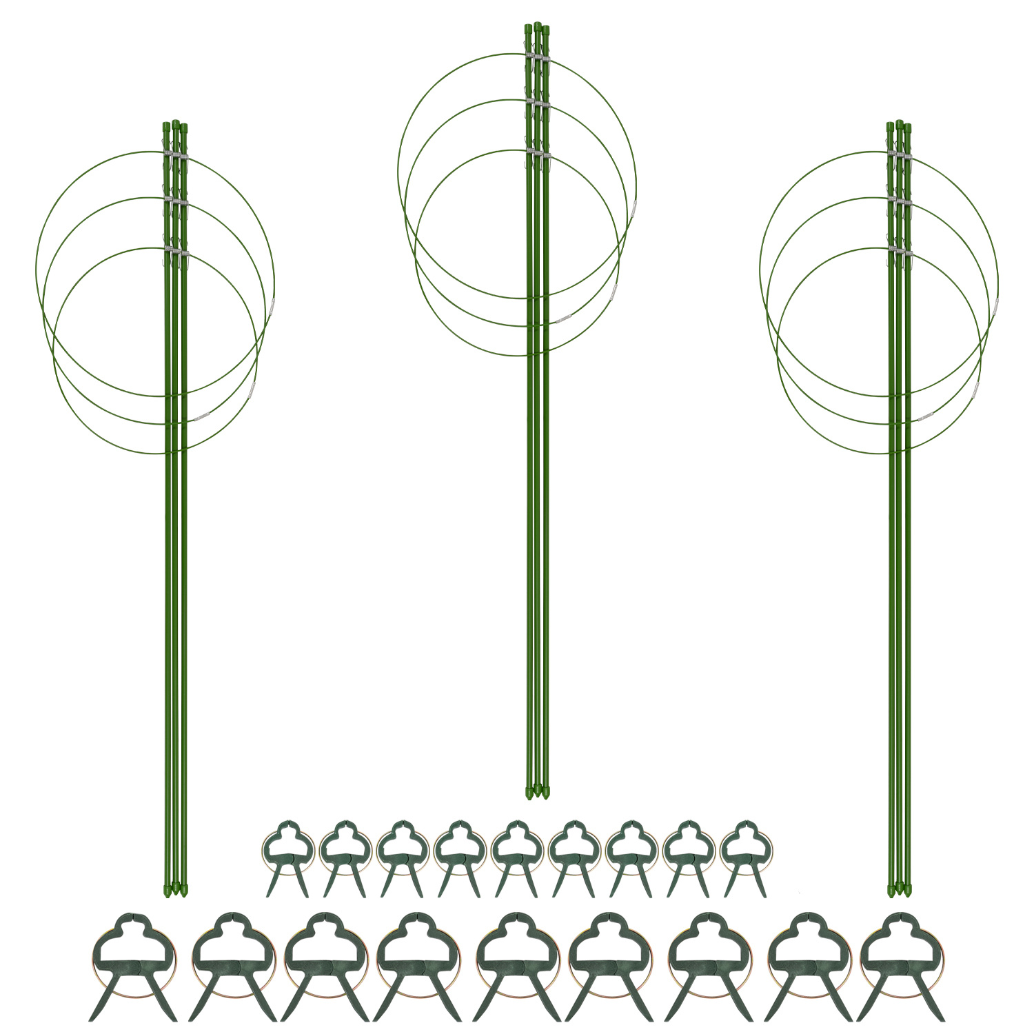 TEMU Woodside Plant Support Rings Growing Cages 3 Pack – Adjustable Garden Plant Supports With Stakes & Clips For Flowers, Tomatoes & Climbing Plants