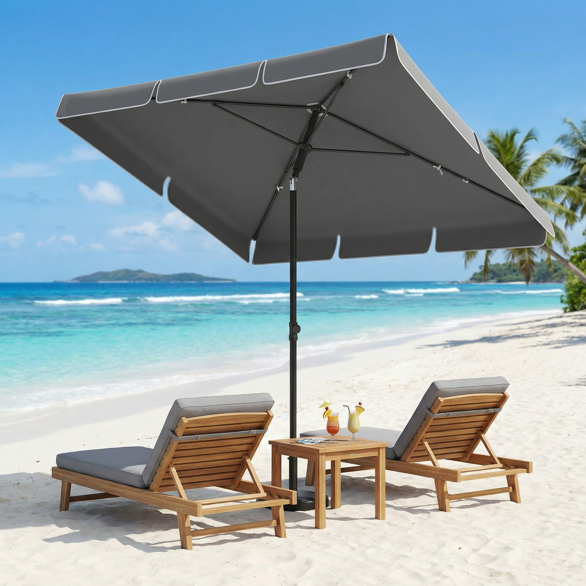 E-shop Outdoor Sonnenschirm200 x 125 cm (L x B)Höhe 180-240 cm, Balkonschirm UPF 50+, Sonnenschutz, beidseitig um 30° knickbar, höhenverstellbar, mit