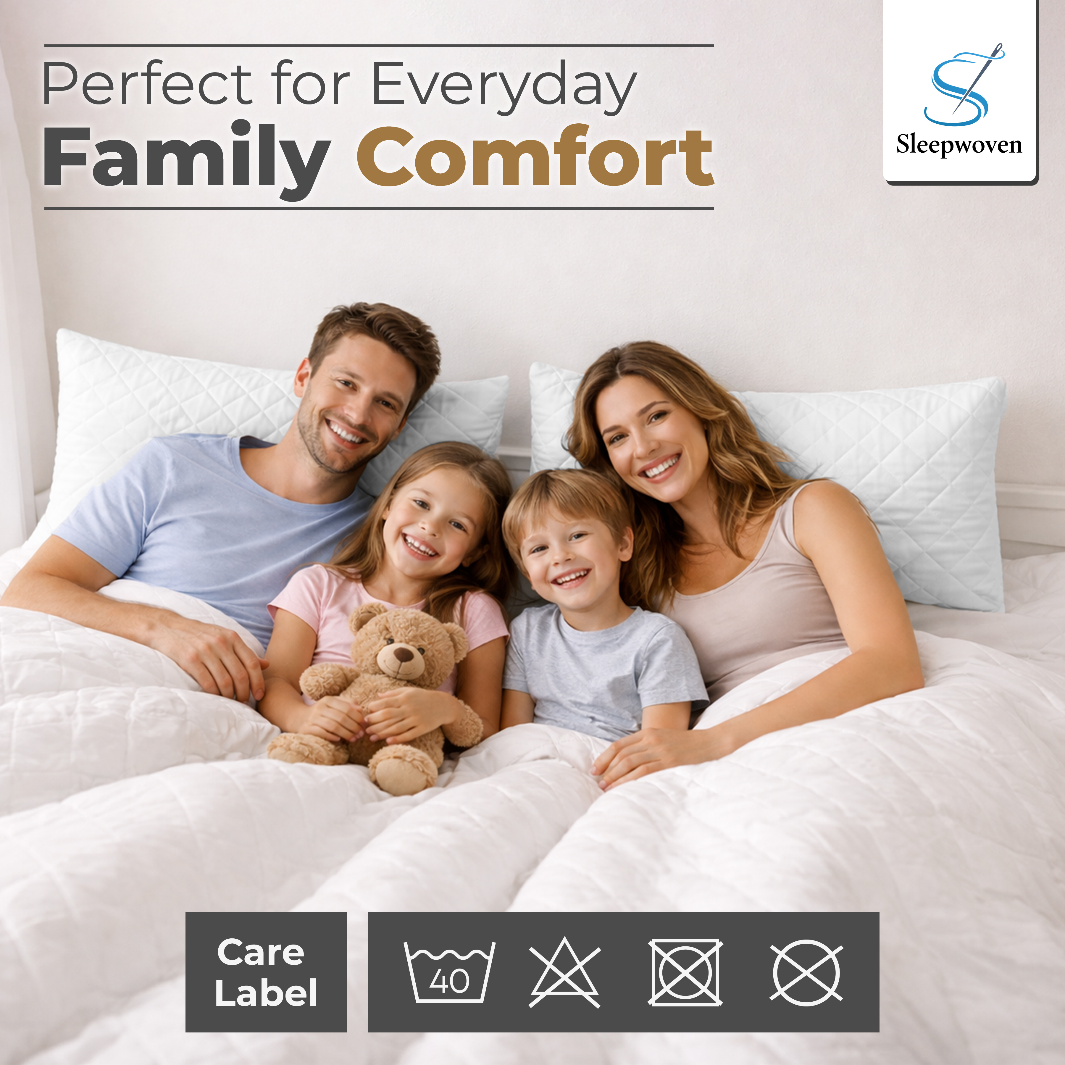 Quilted 2 pack Filled Pillows, Soft Medium Sport Pillows, Luxury Soft Hollow Fibre Filling, UK Standard Size, Quilted Design with Medium Firmness, White - 74 x 48 cm