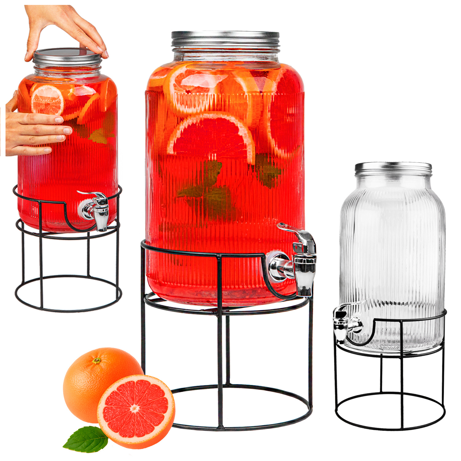 TEMU Un secchio in vetro da 6L per limonata, acqua, , bevande con rubinetto e supporto