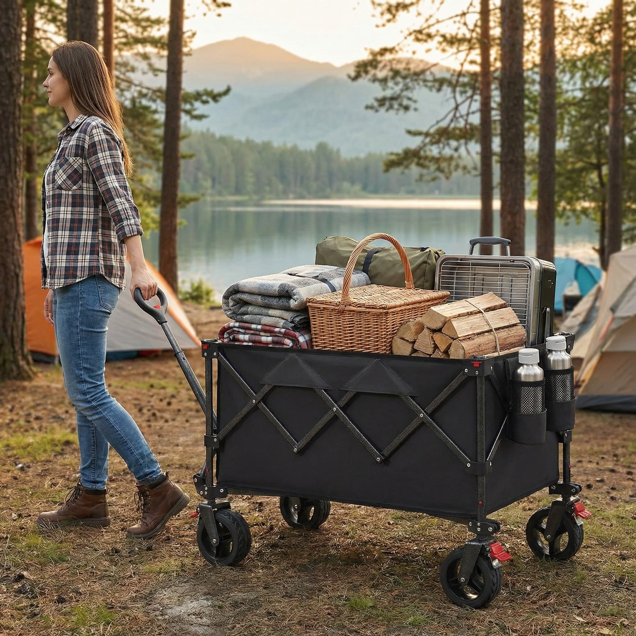 TEMU Carrito plegable, carrito de jardinería, 150 litros, capacidad de 150 kg, ruedas desmontables, con asa, para camping, ahorra , para exteriores y